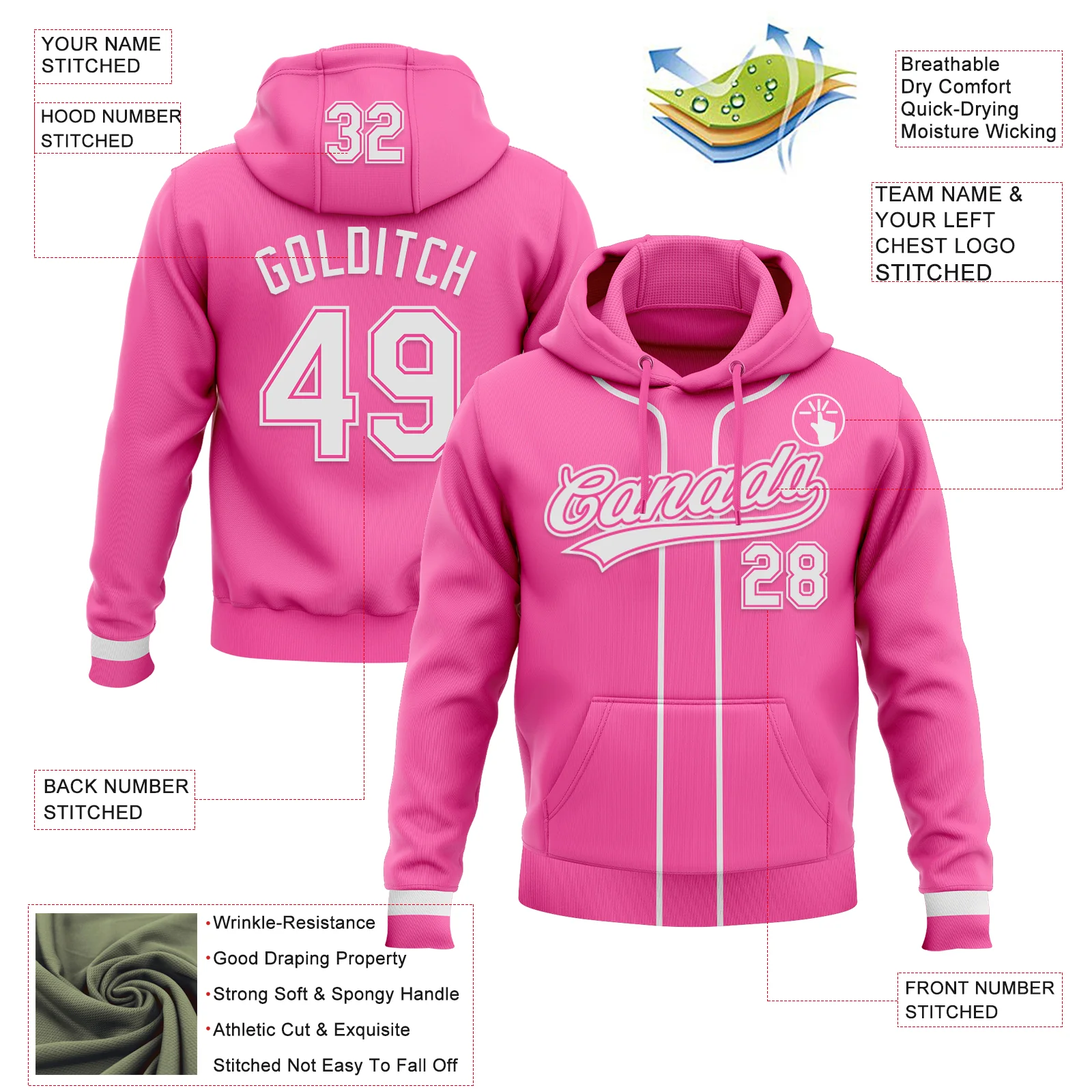 Custom Stitched Pink White-Pink Baseball Pullover Sweatshirt Hoodie