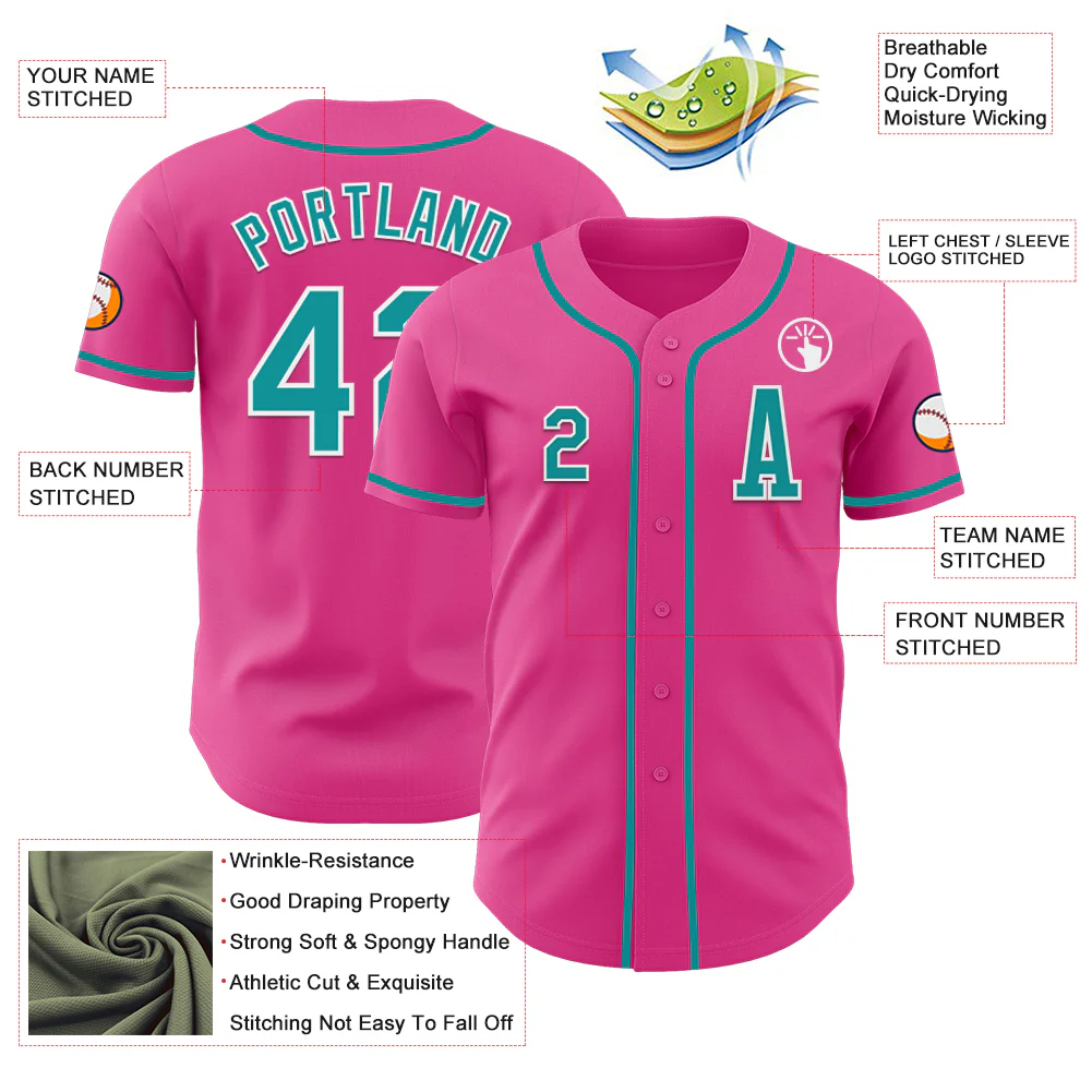 Custom Pink Teal-White Authentic Baseball Jersey