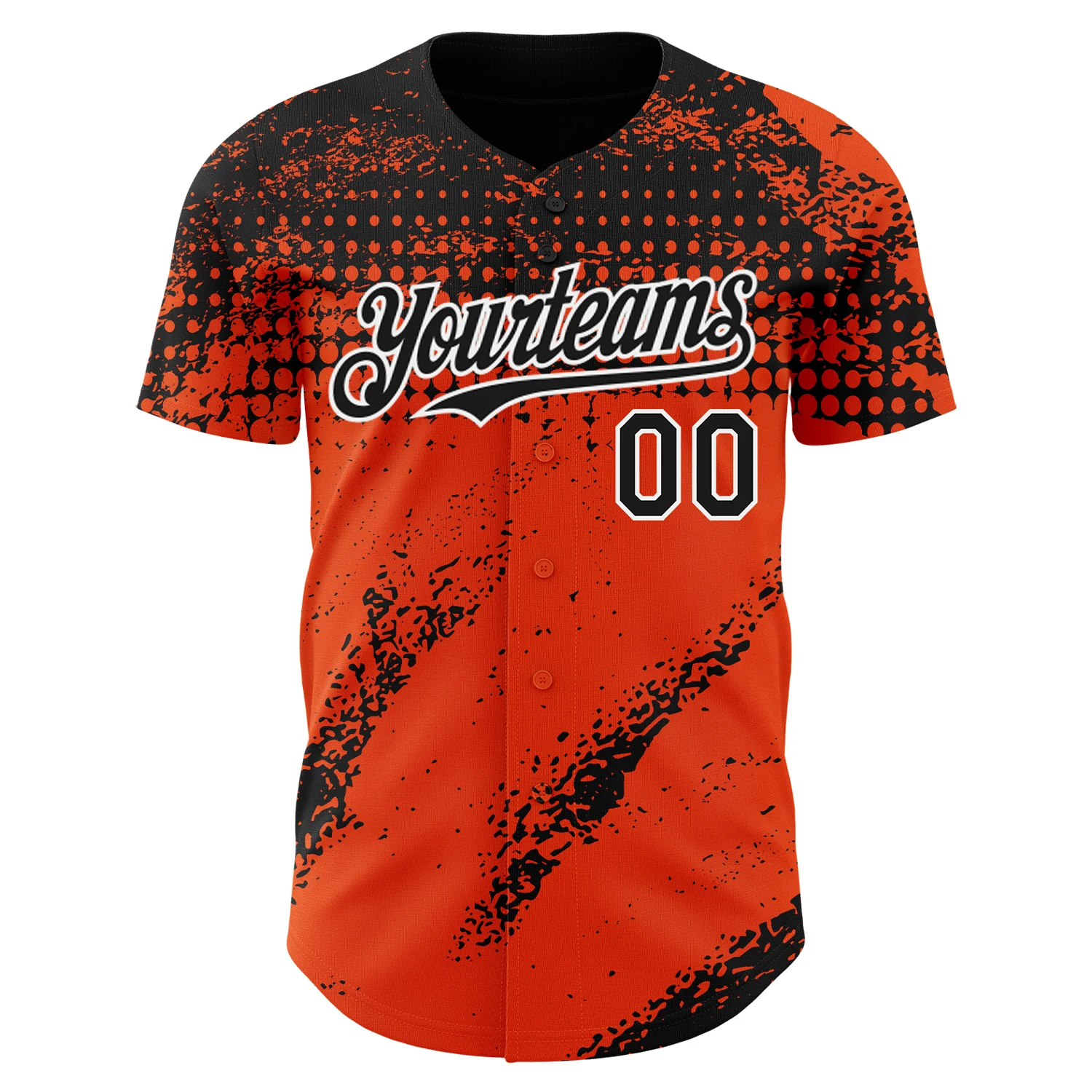Custom Black Orange-White 3D Pattern Design Splash Grunge Fragment Authentic Baseball Jersey