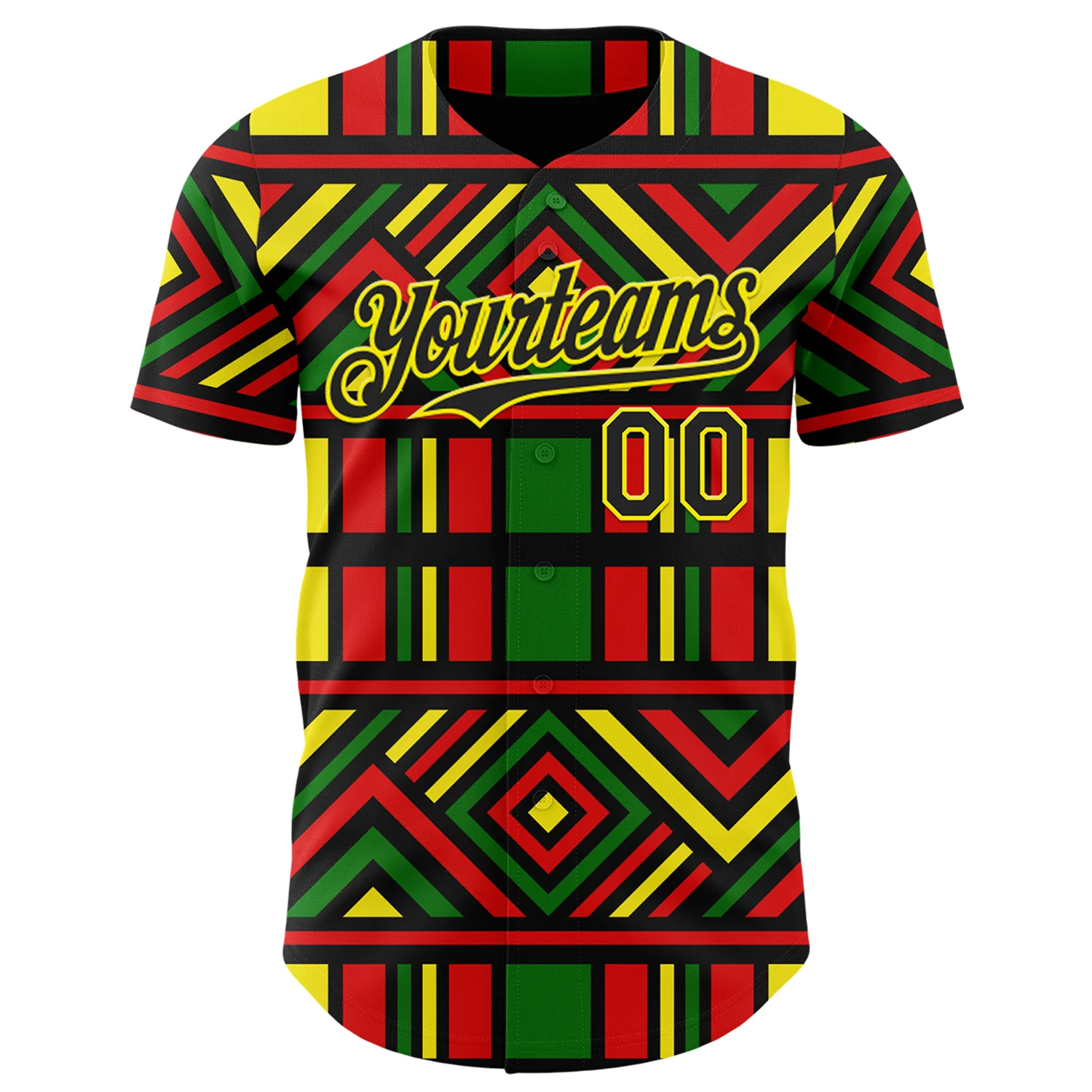 Custom Green Black Red-Light Yellow 3D Pattern Design Black History Month African Ethnicity Style Abstract Geometric Authentic Baseball Jersey