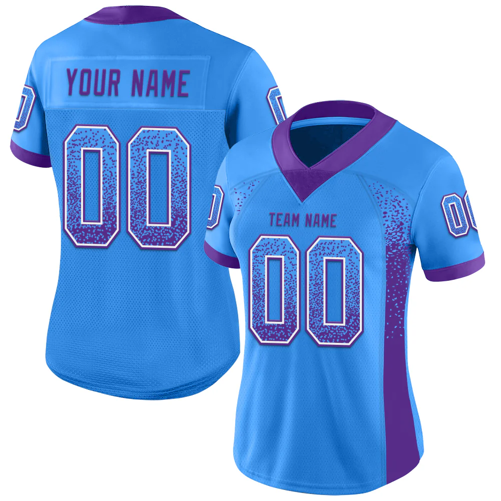Custom Powder Blue Purple-White Drift Fashion Football Jersey