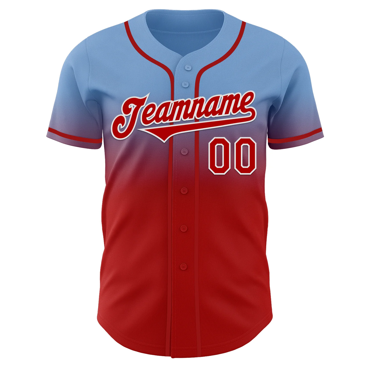 Custom Light Blue Red-White Authentic Fade Fashion Baseball Jersey
