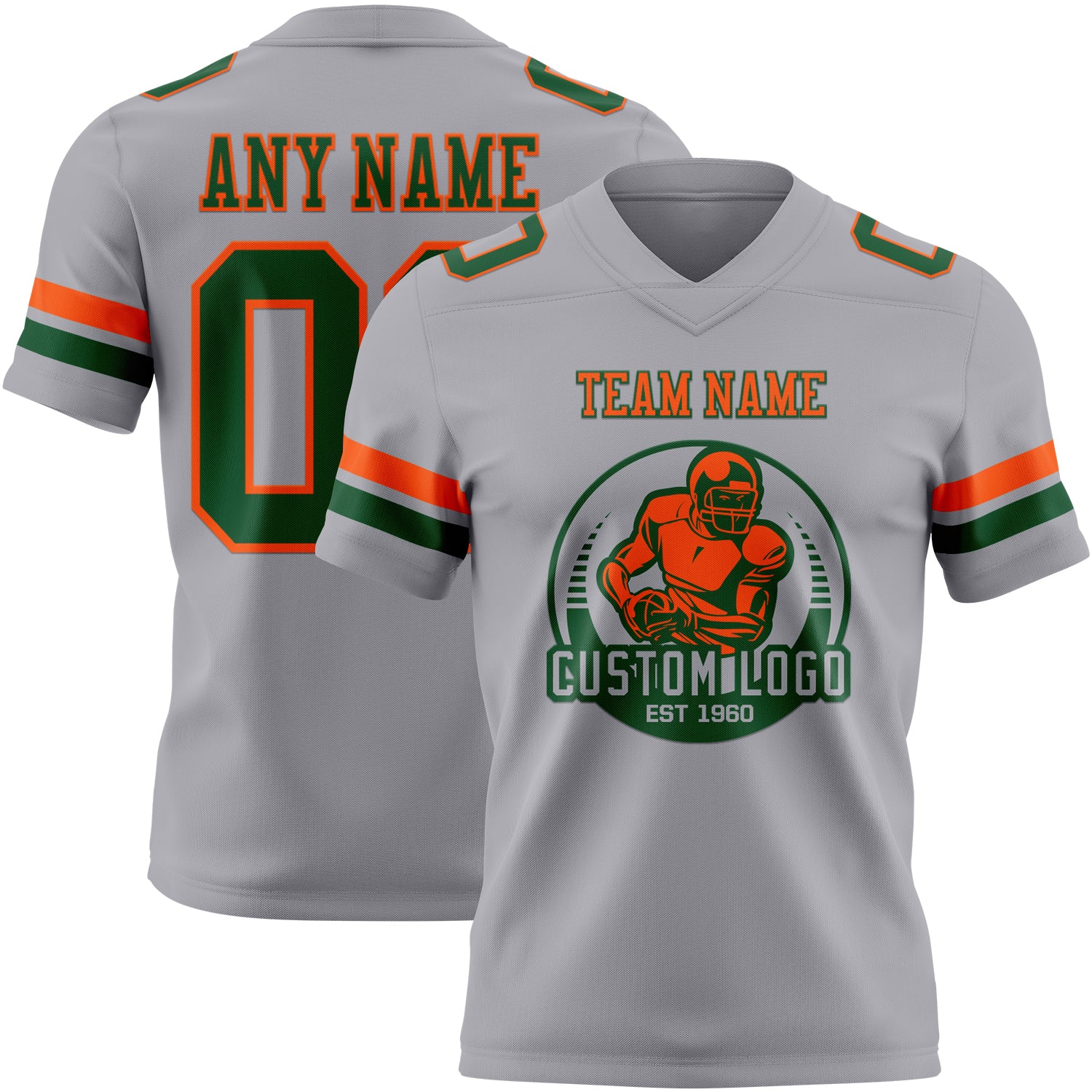 Custom Gray Green-Orange Authentic Football Jersey