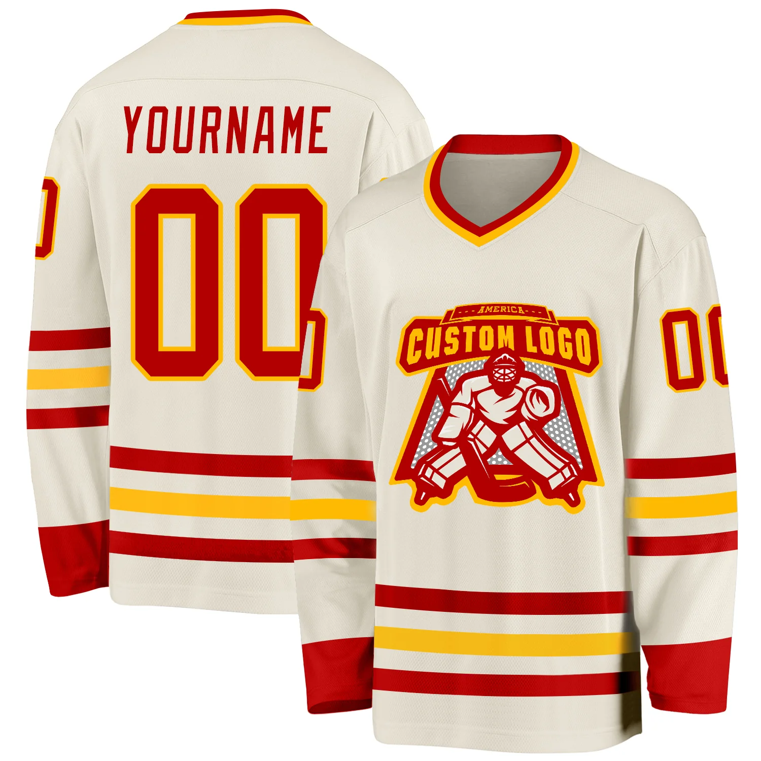 Custom Cream Red-Gold Hockey Jersey