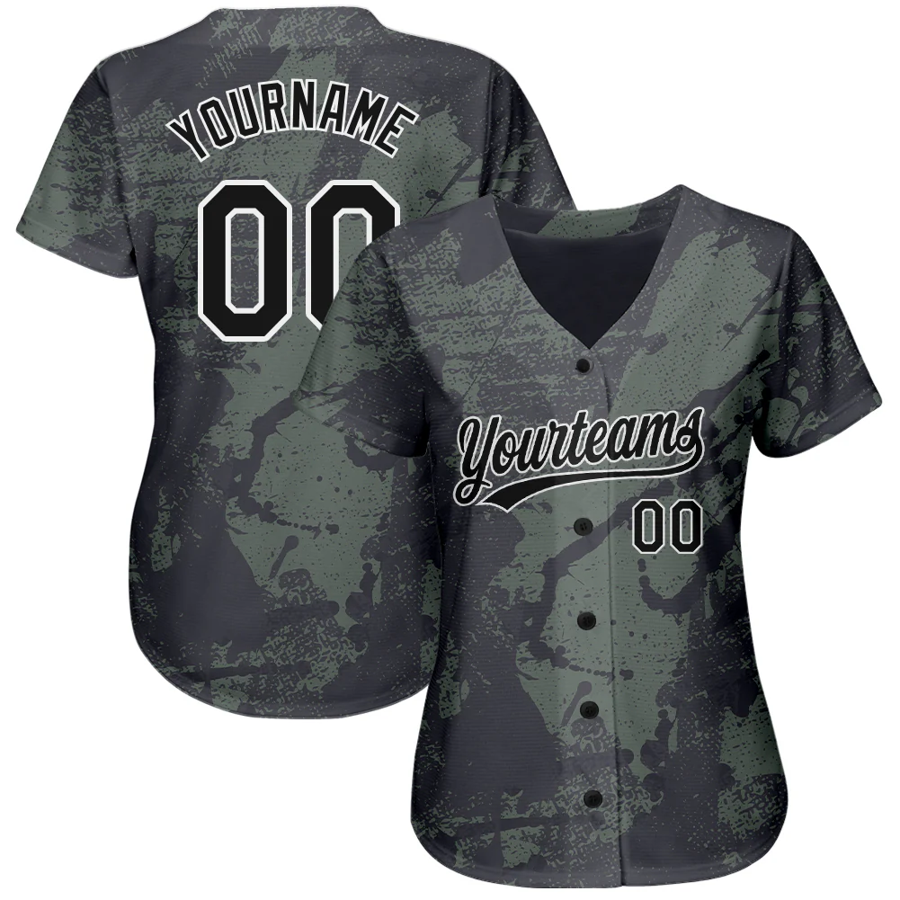 Custom Olive Black-White 3D Pattern Design Authentic Salute To Service Baseball Jersey