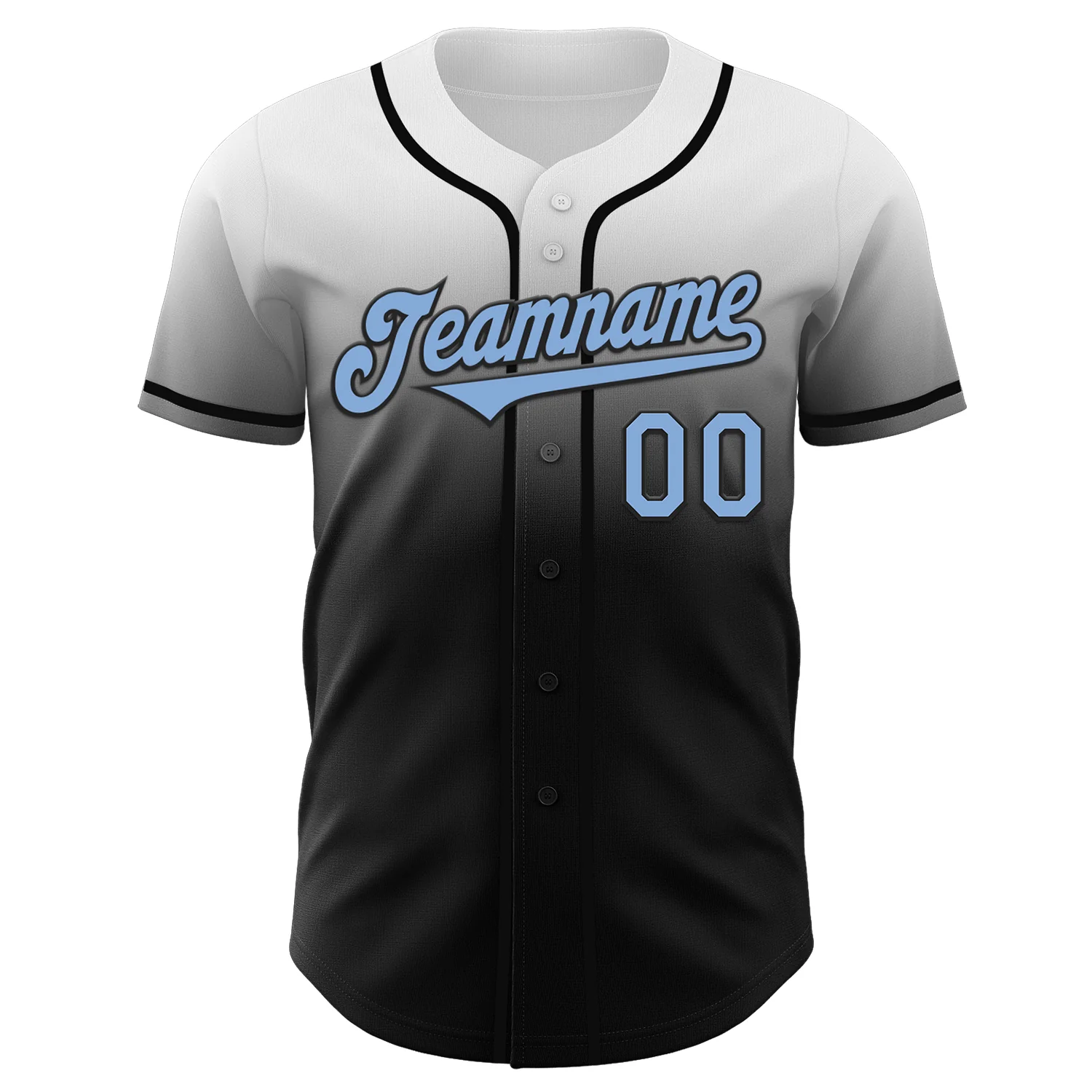 Custom White Light Blue-Black Authentic Fade Fashion Baseball Jersey