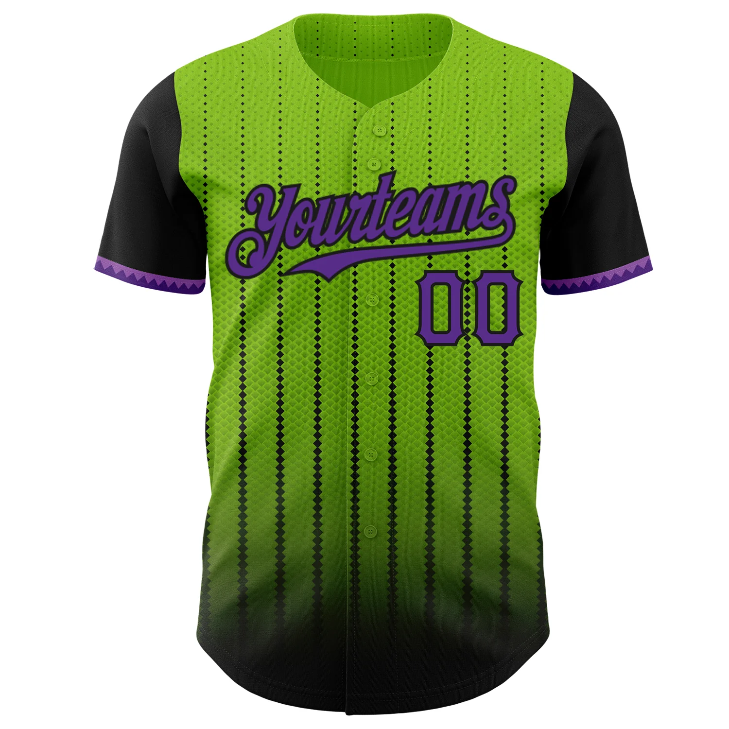 Custom Neon Green Purple-Black 3D Pattern Design Gradient Geometric Shape Authentic Baseball Jersey