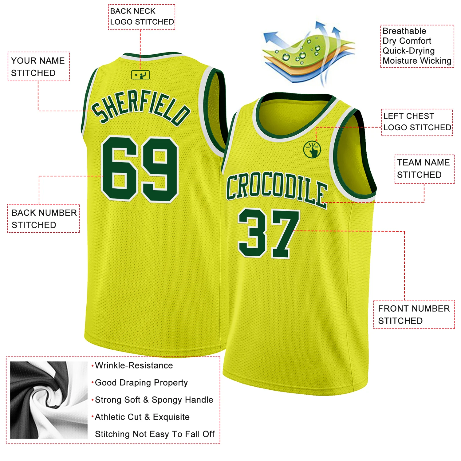 Custom Neon Yellow Green-White Authentic Basketball Jersey