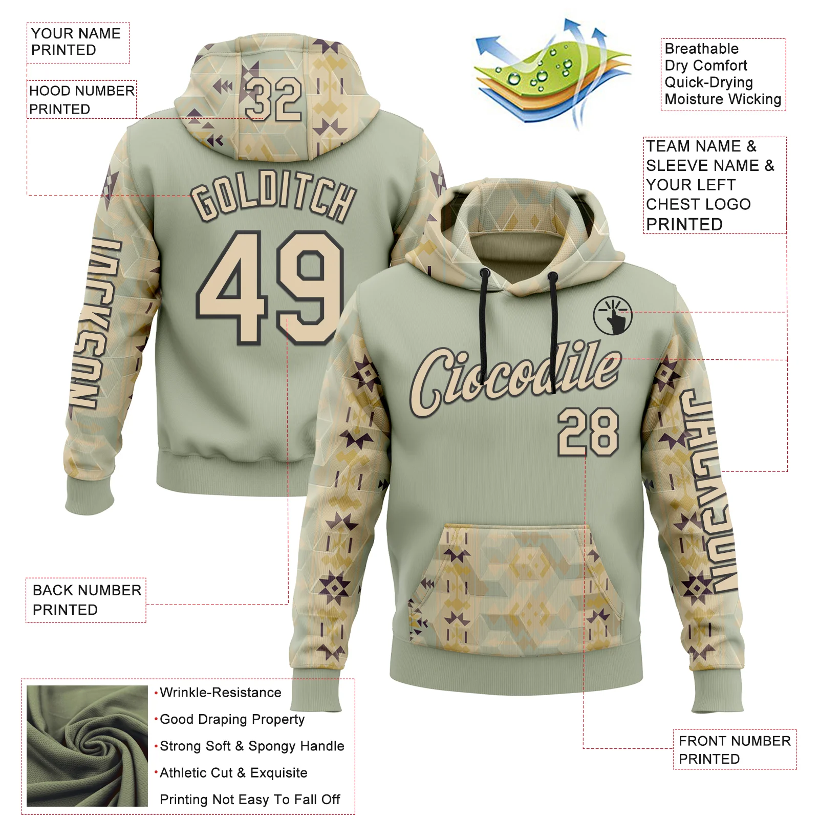 Custom Green City Cream-Black 3D Pattern Design Western Cowboy Tribal Ethnic Sports Pullover Sweatshirt Hoodie