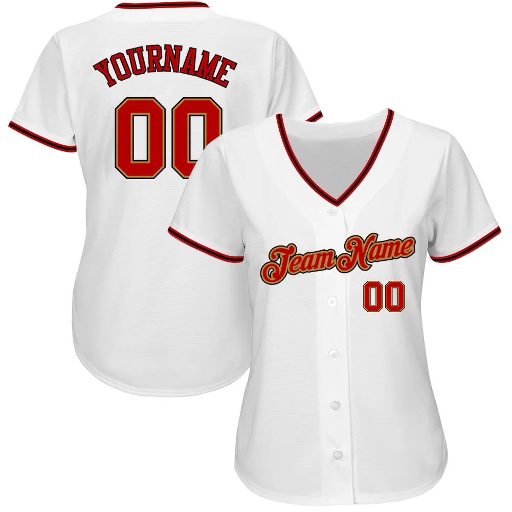 Custom White Red-Old Gold Authentic Baseball Jersey