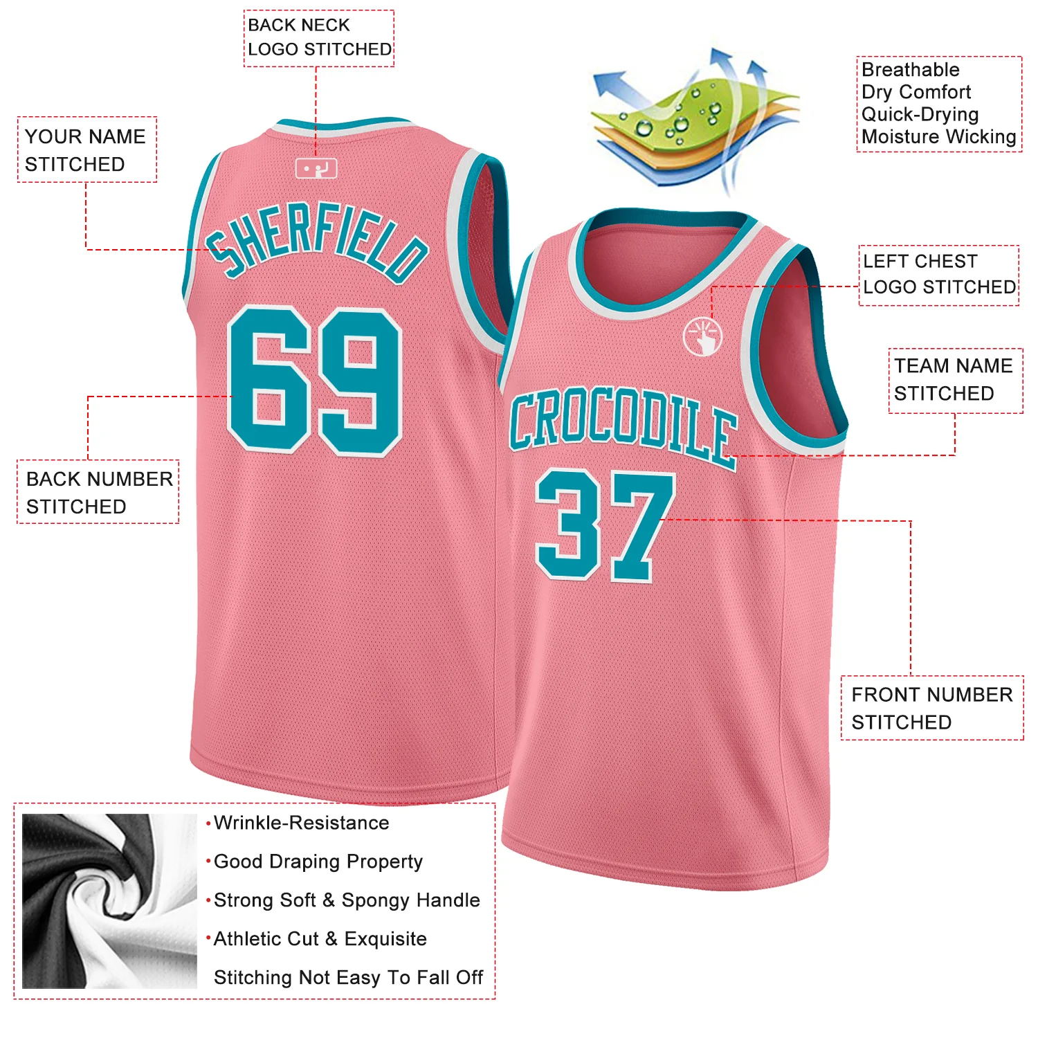 Custom Medium Pink Teal-White Authentic Basketball Jersey