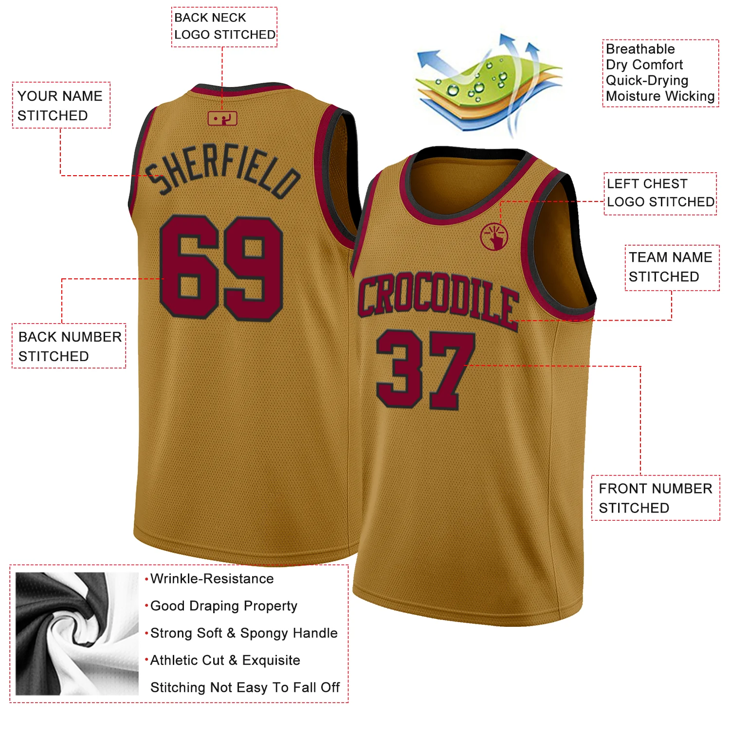 Custom Old Gold Maroon-Black Authentic Basketball Jersey