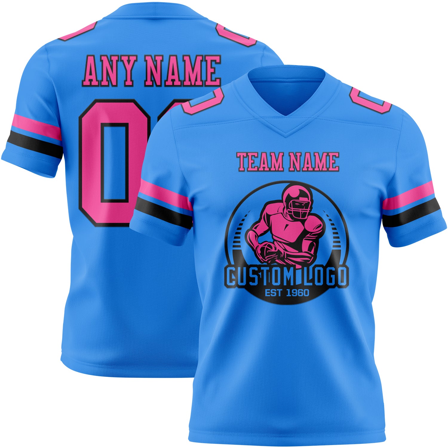 Custom Powder Blue Pink-Black Authentic Football Jersey