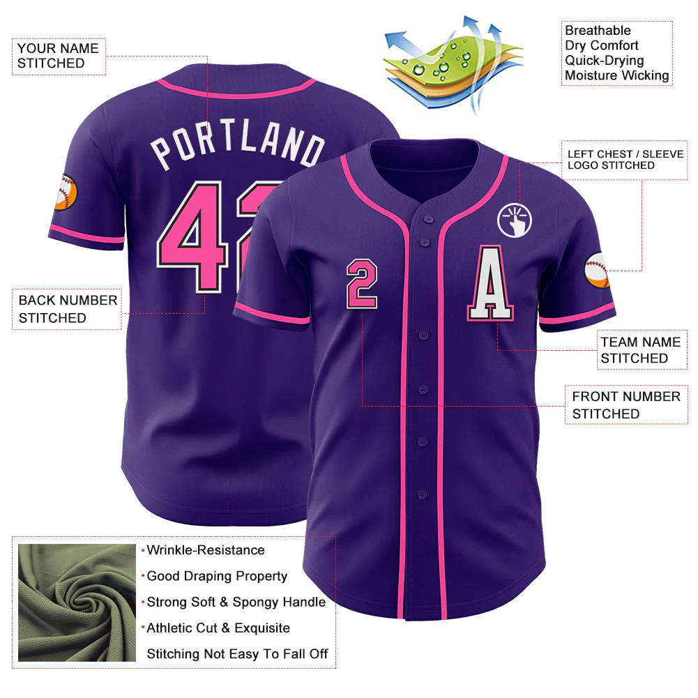 Custom Purple Pink-Black Authentic Baseball Jersey