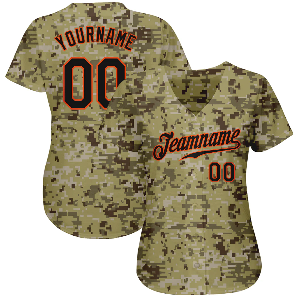 Custom Camo Black-Orange Authentic Salute To Service Baseball Jersey