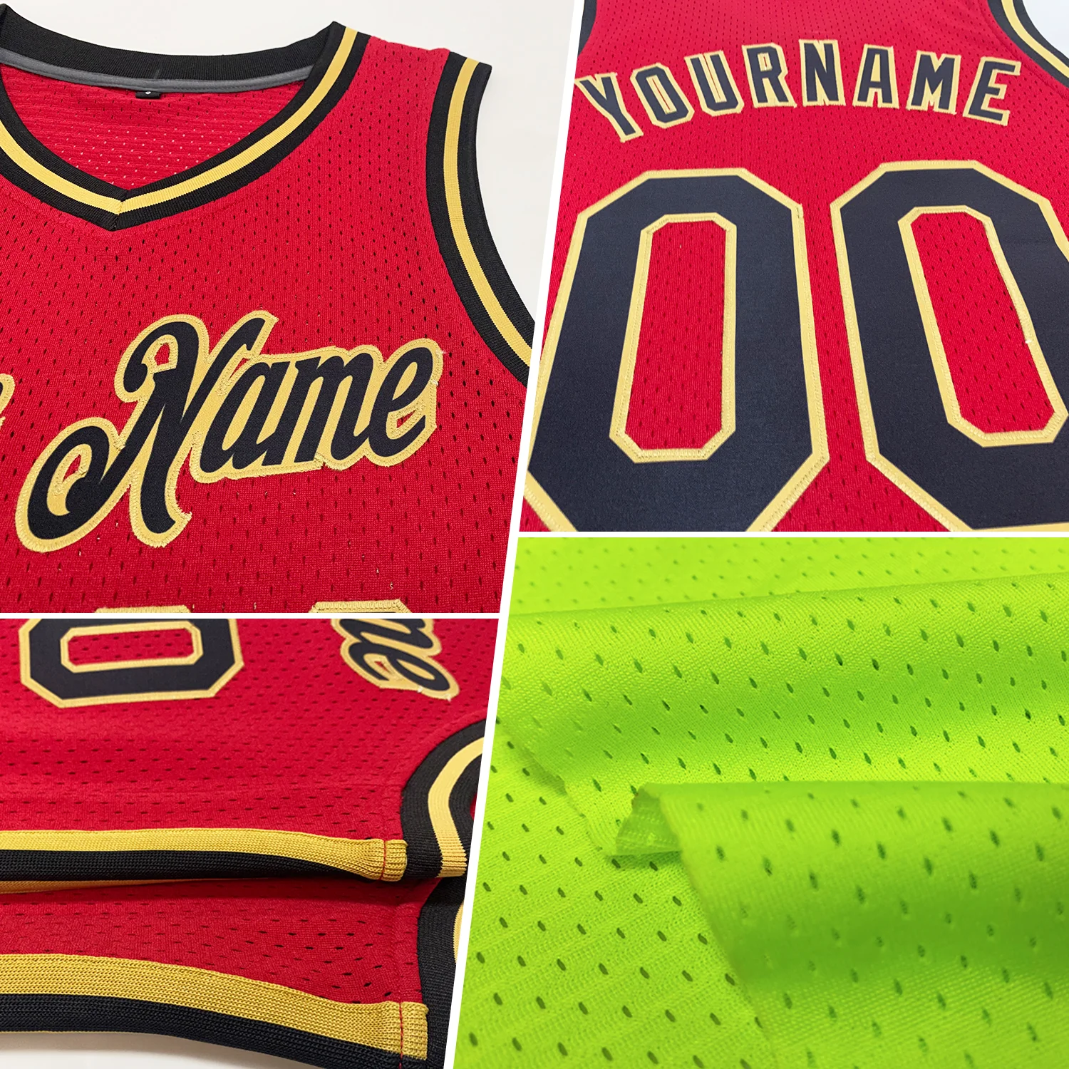 Custom Neon Green Red-Navy Authentic Throwback Basketball Jersey