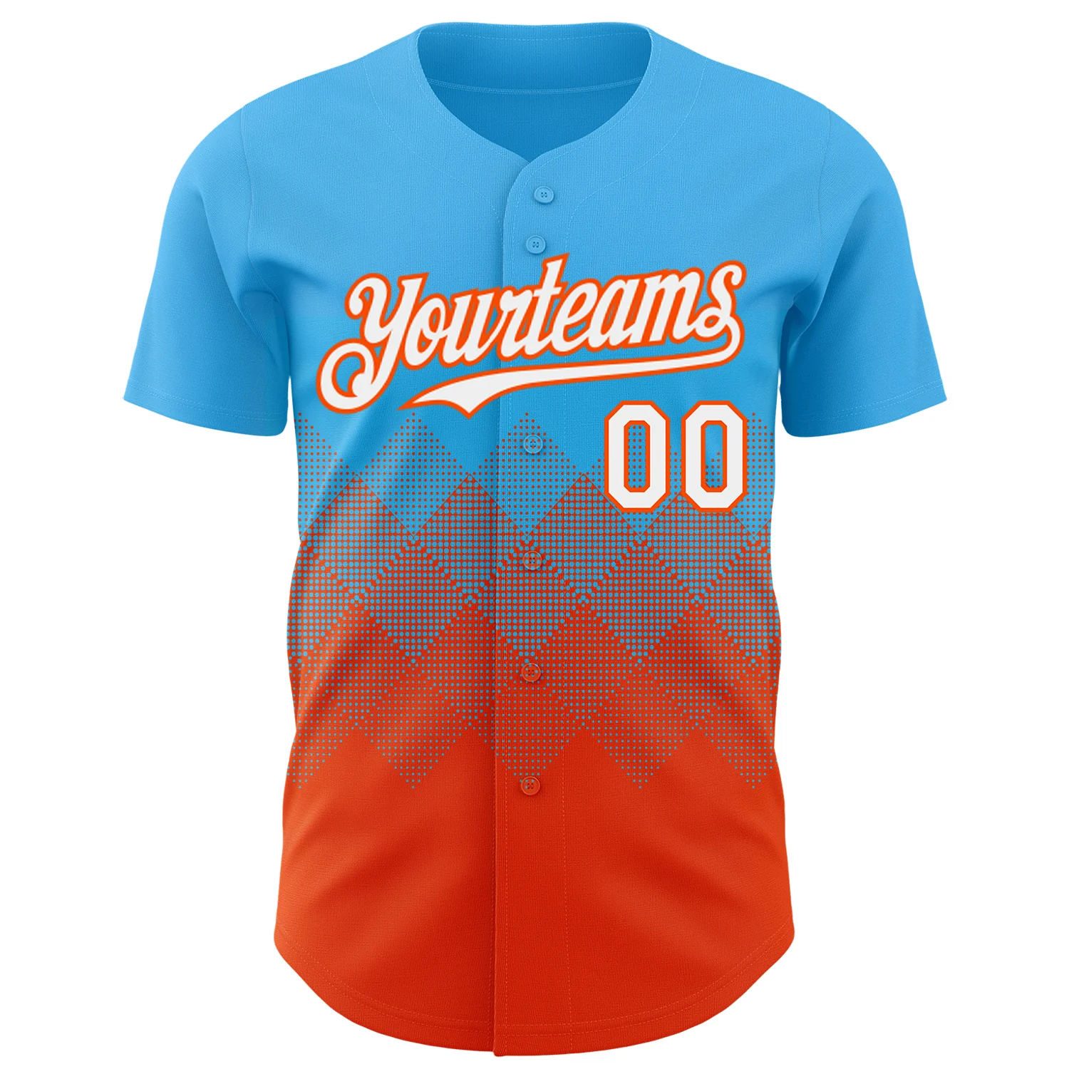 Custom Sky Blue White-Orange 3D Gradient Square Shape Authentic Baseball Jersey