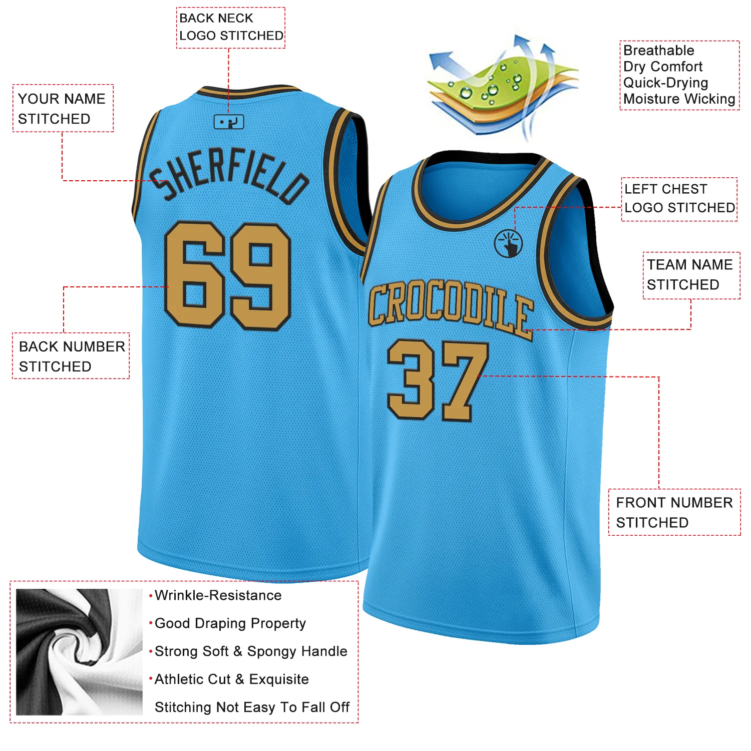 Custom Sky Blue Old Gold-Black Authentic Basketball Jersey