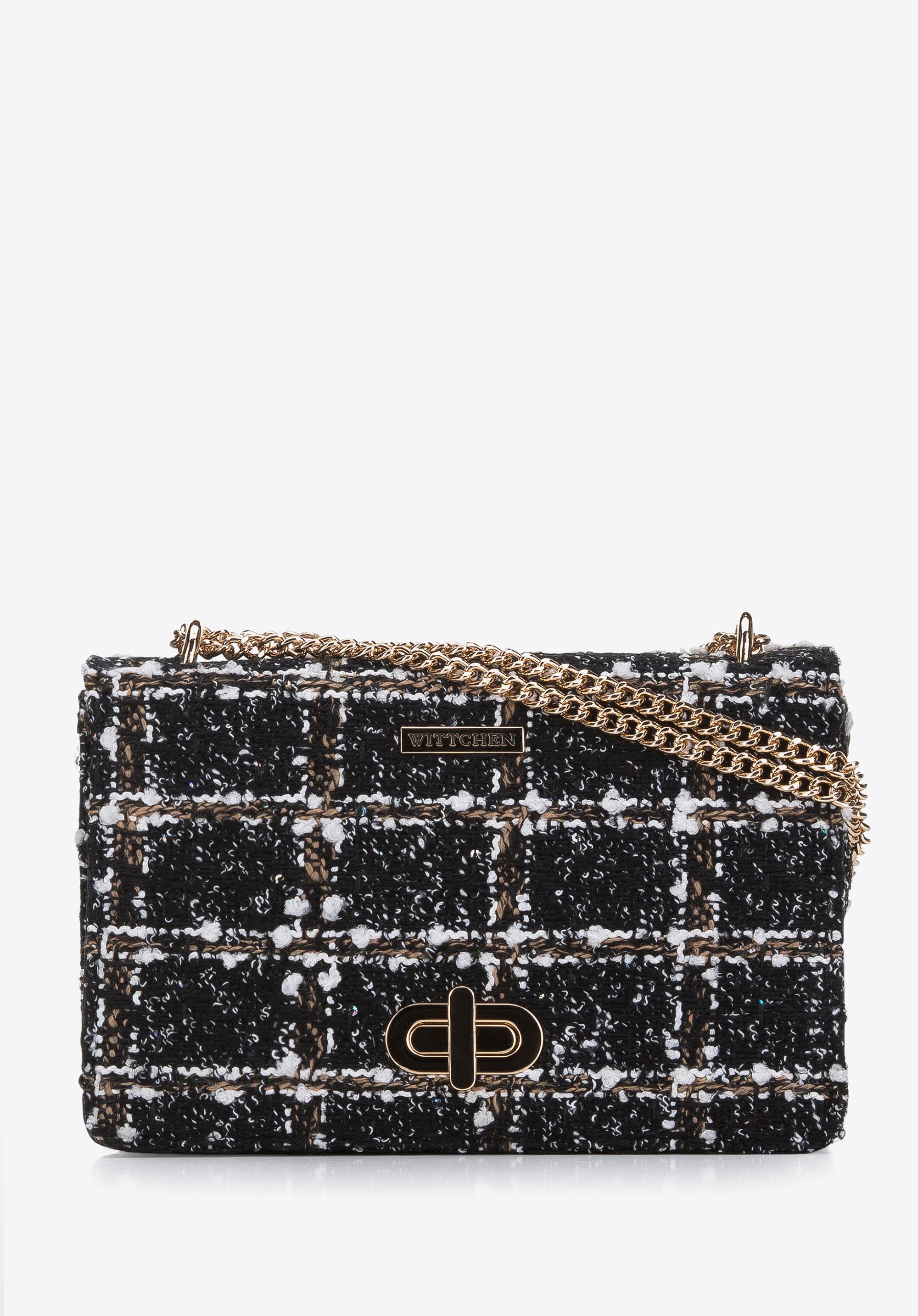 Damska minitorebka ze wstawką z tkaniny bouclé