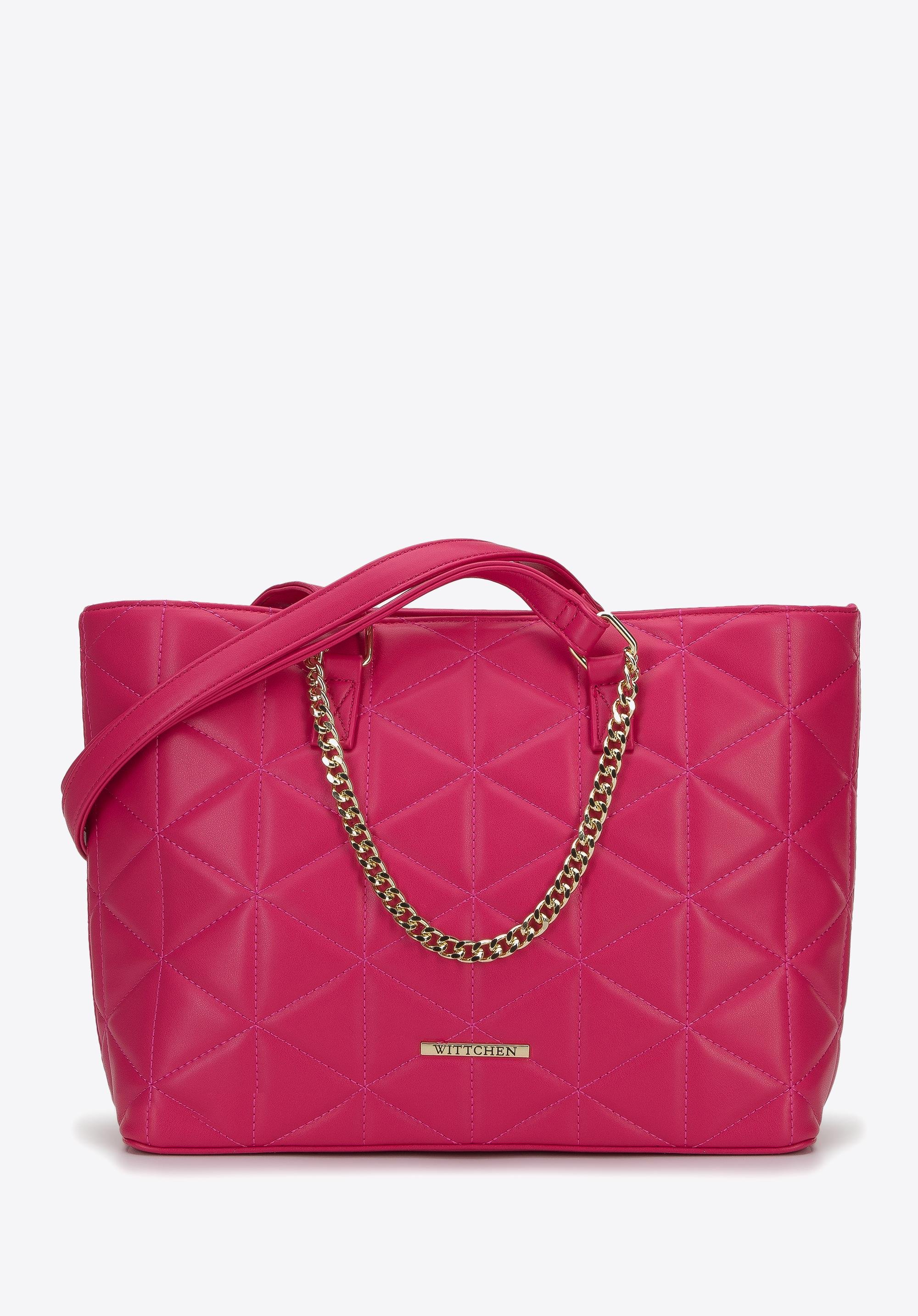 Torebka shopperka z ekoskóry pikowanej w trójkąty z łańcuszkiem