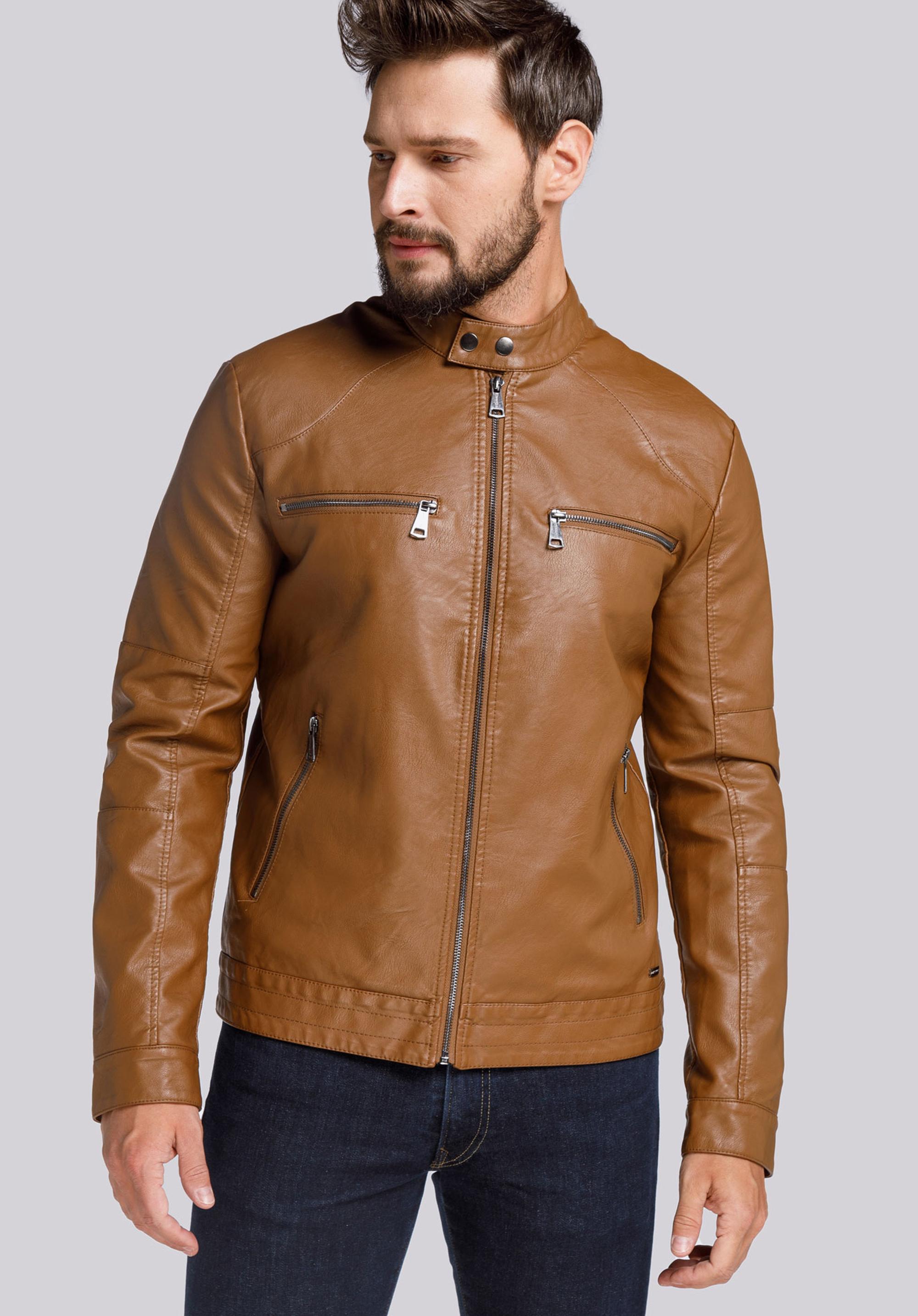 Męska kurtka z ekoskóry klasyczna ze stójką