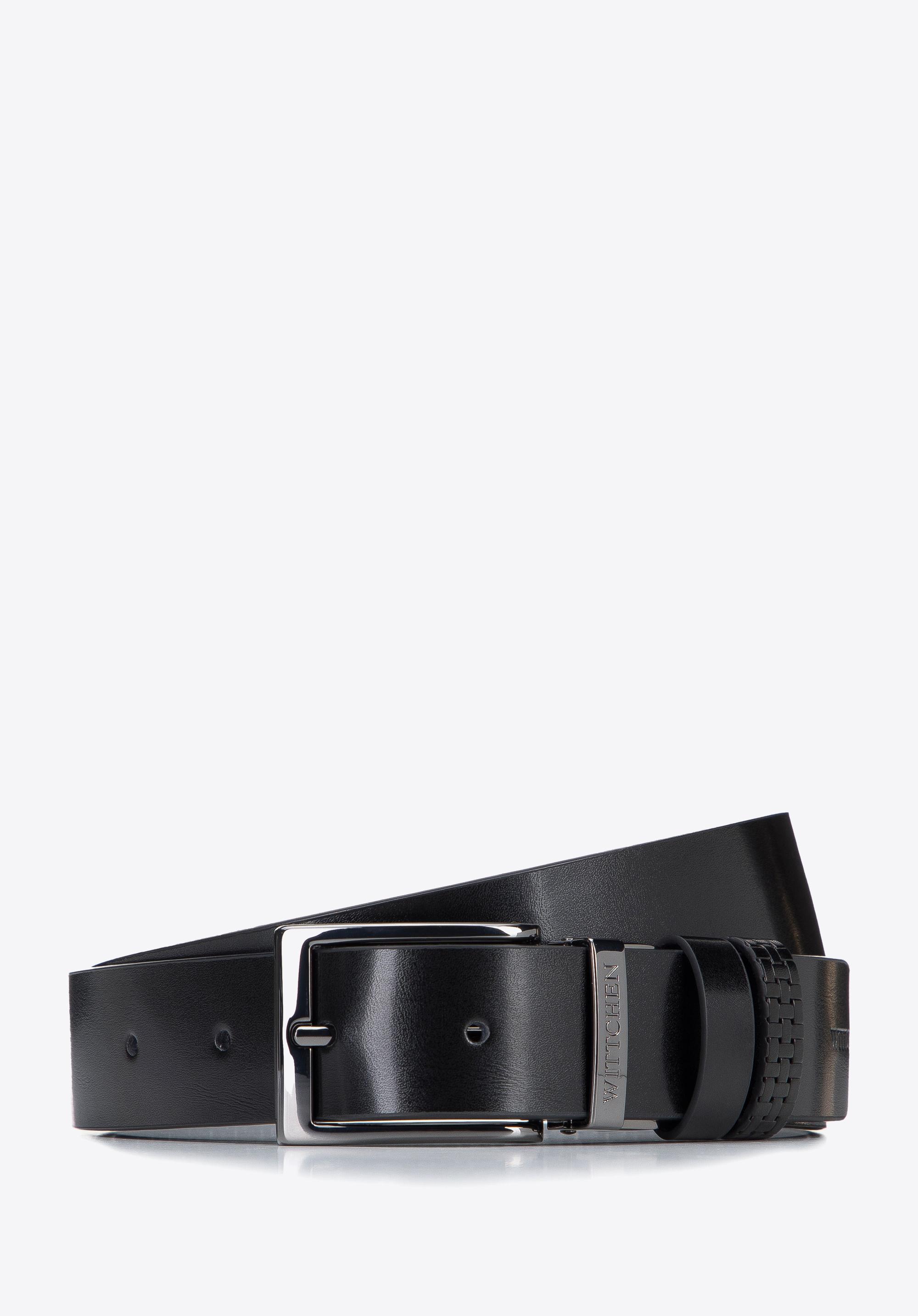 Męski pasek skórzany dwustronny z tłoczeniem w plecionkę