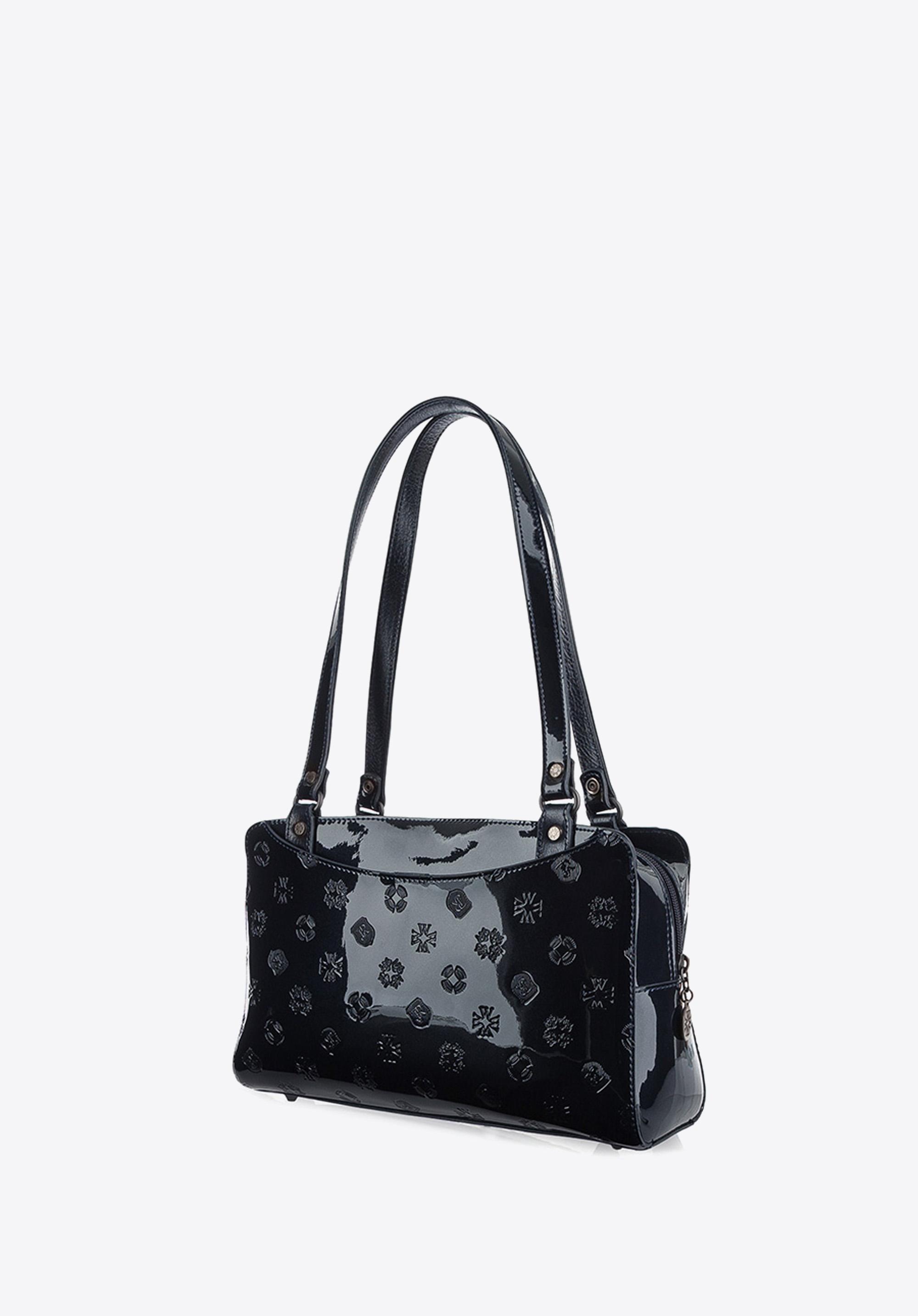 Torebka shopperka skórzana lakierowana z kieszeniami