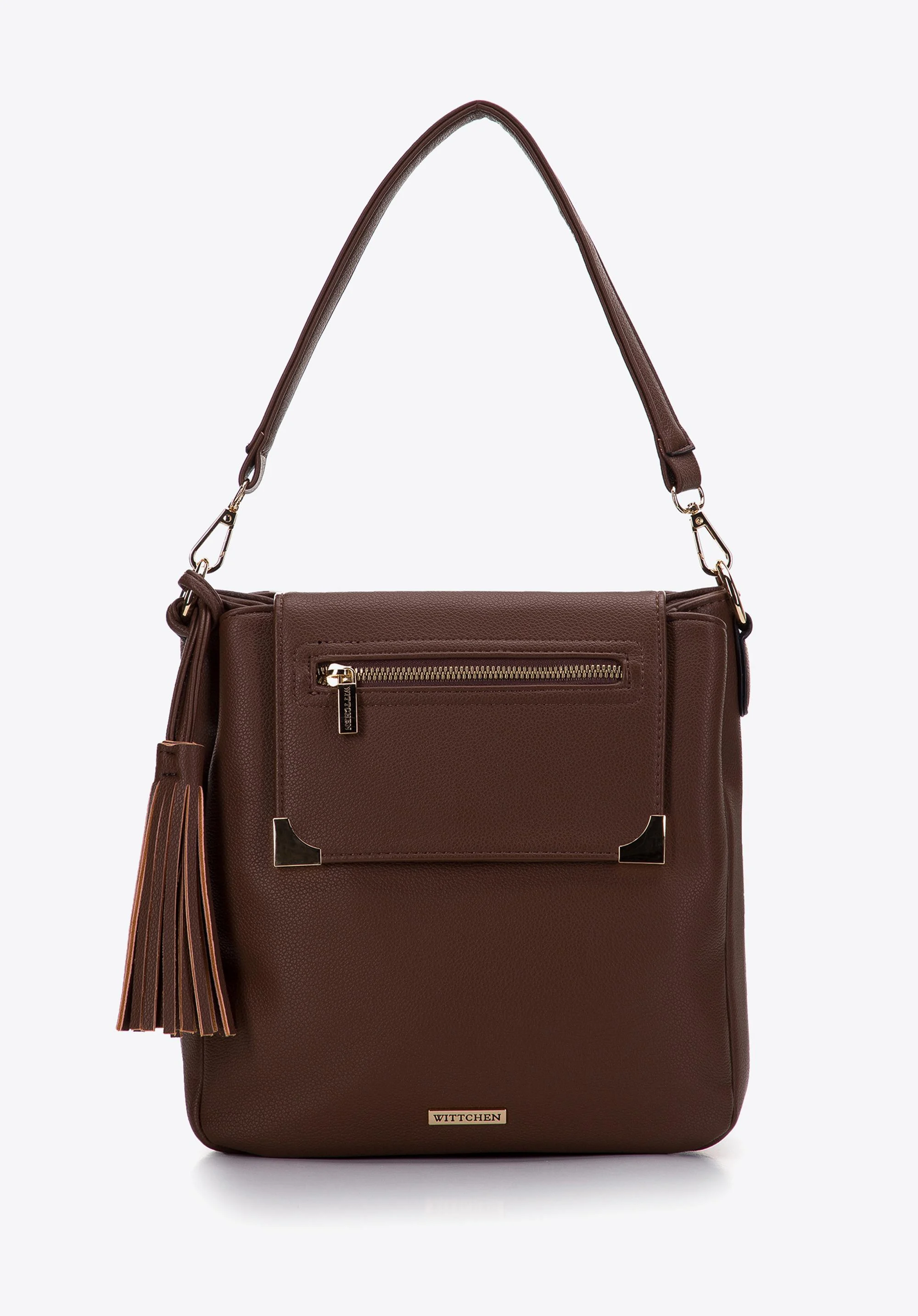 Torebka worek trzykomorowa z klapą z okuciami