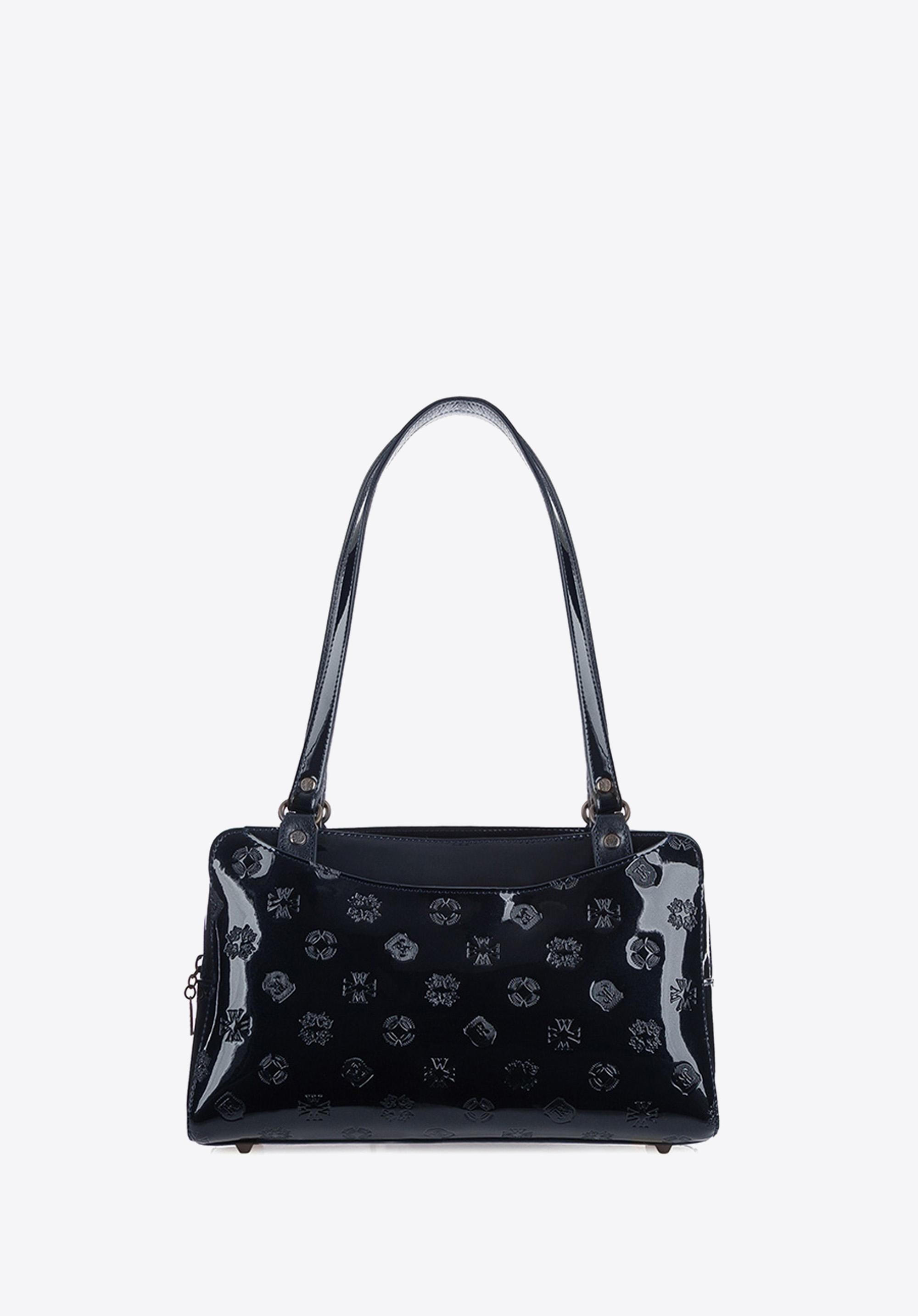 Torebka shopperka skórzana lakierowana z kieszeniami