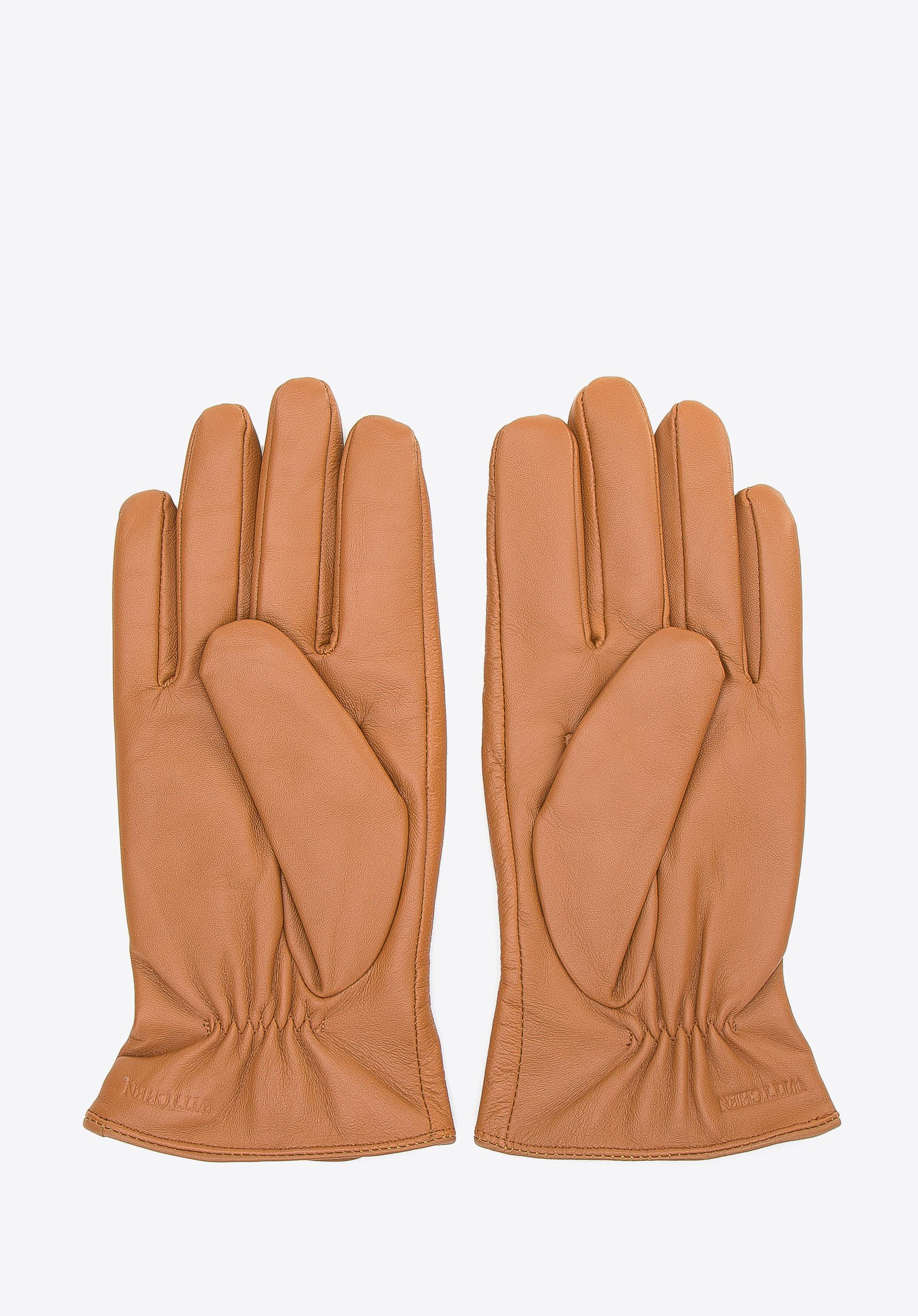 Męskie rękawiczki skórzane ze wstawką w jodełkę