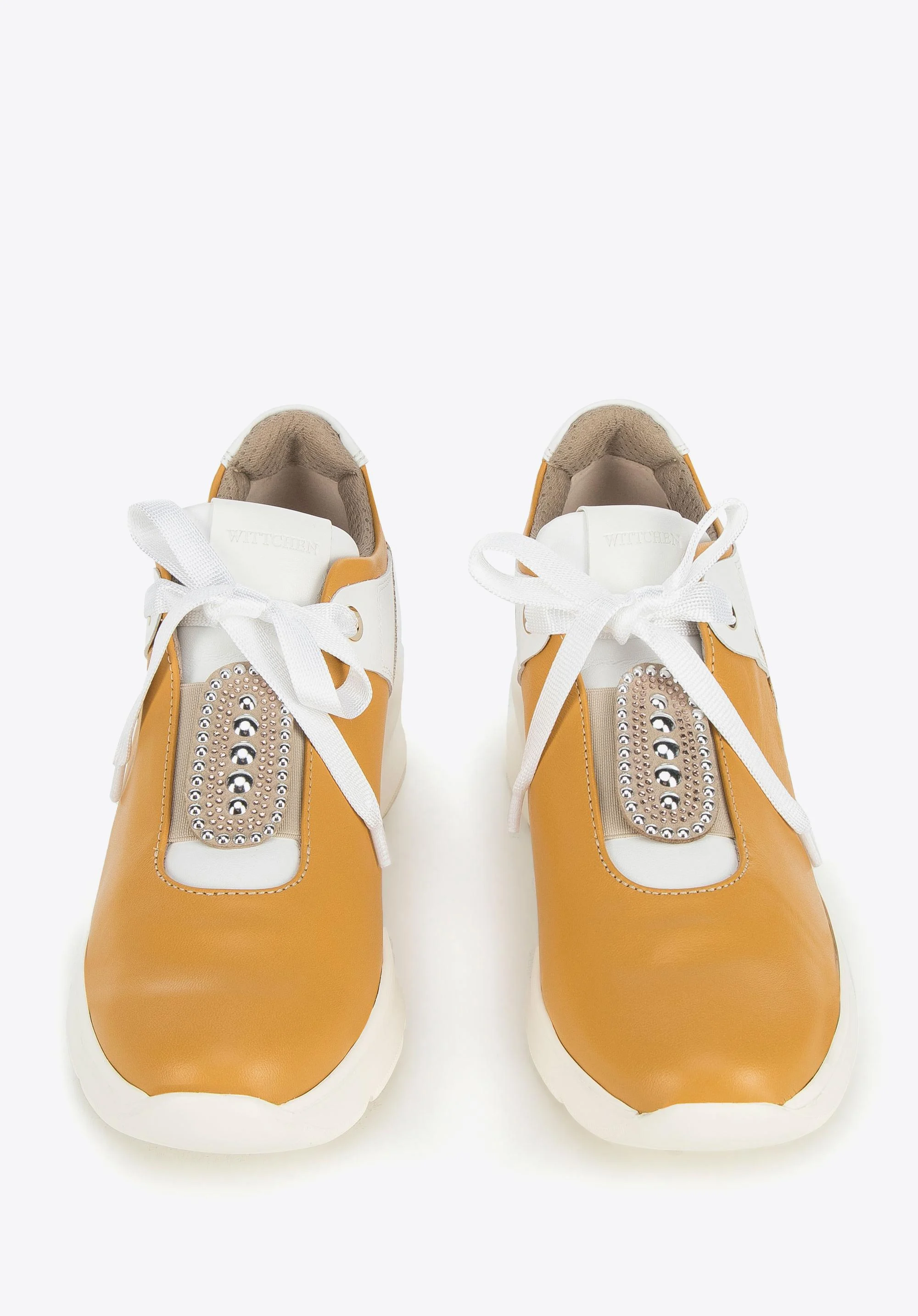 Damskie sneakersy skórzane z błyszczącymi wstawkami