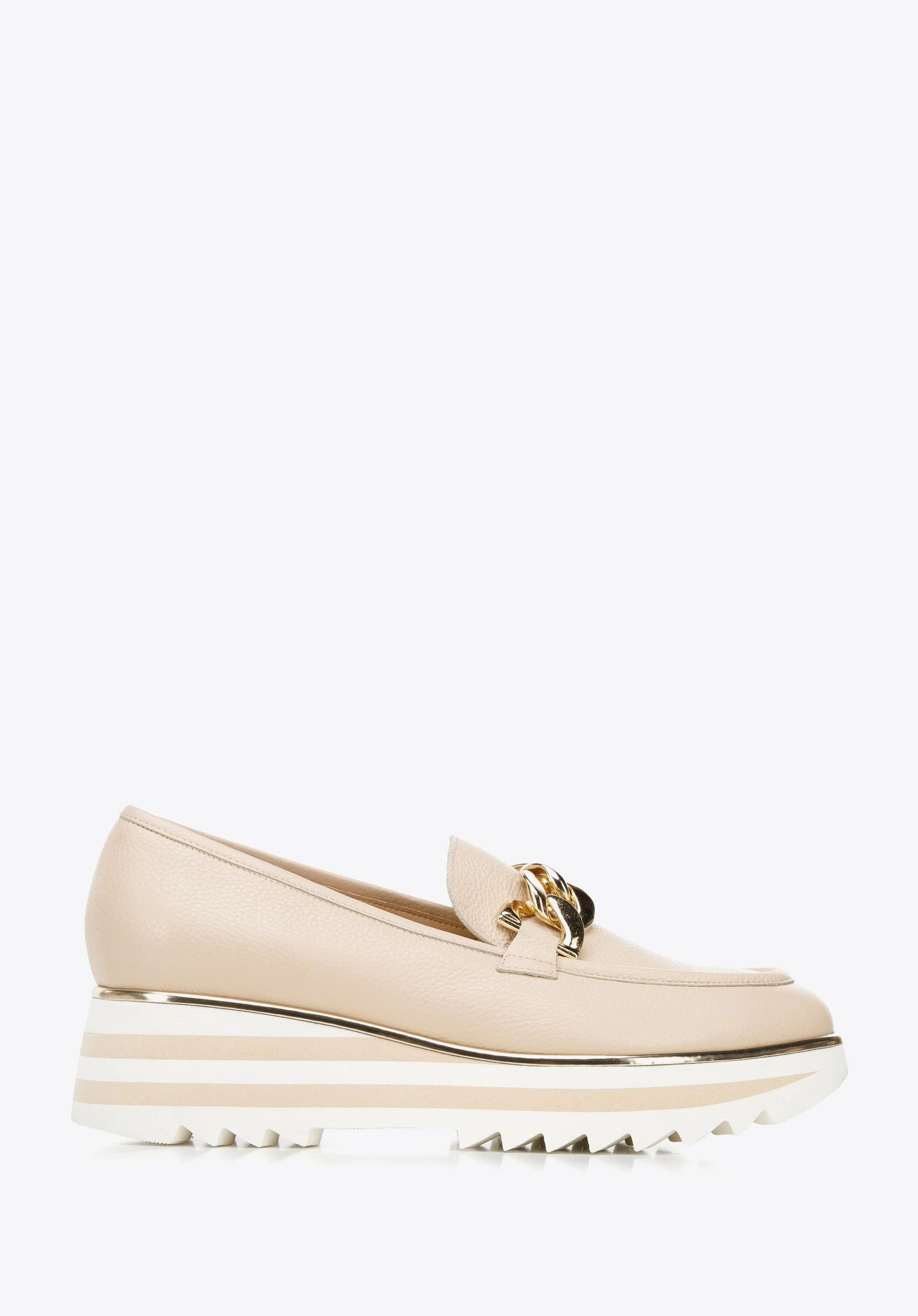 Damskie mokasyny skórzane na platformie w pasy