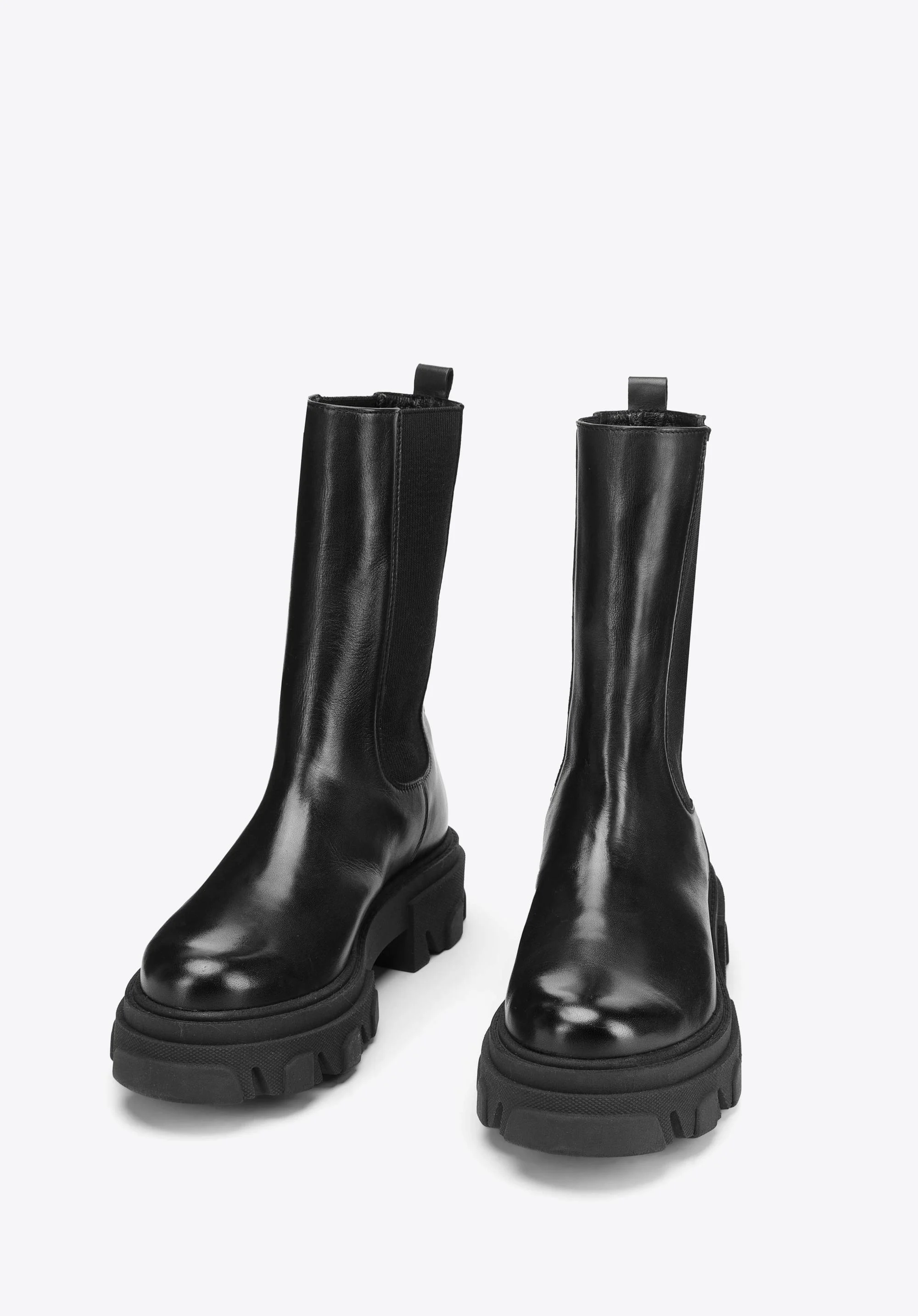 Damskie trapery skórzane wysokie na grubej podeszwie