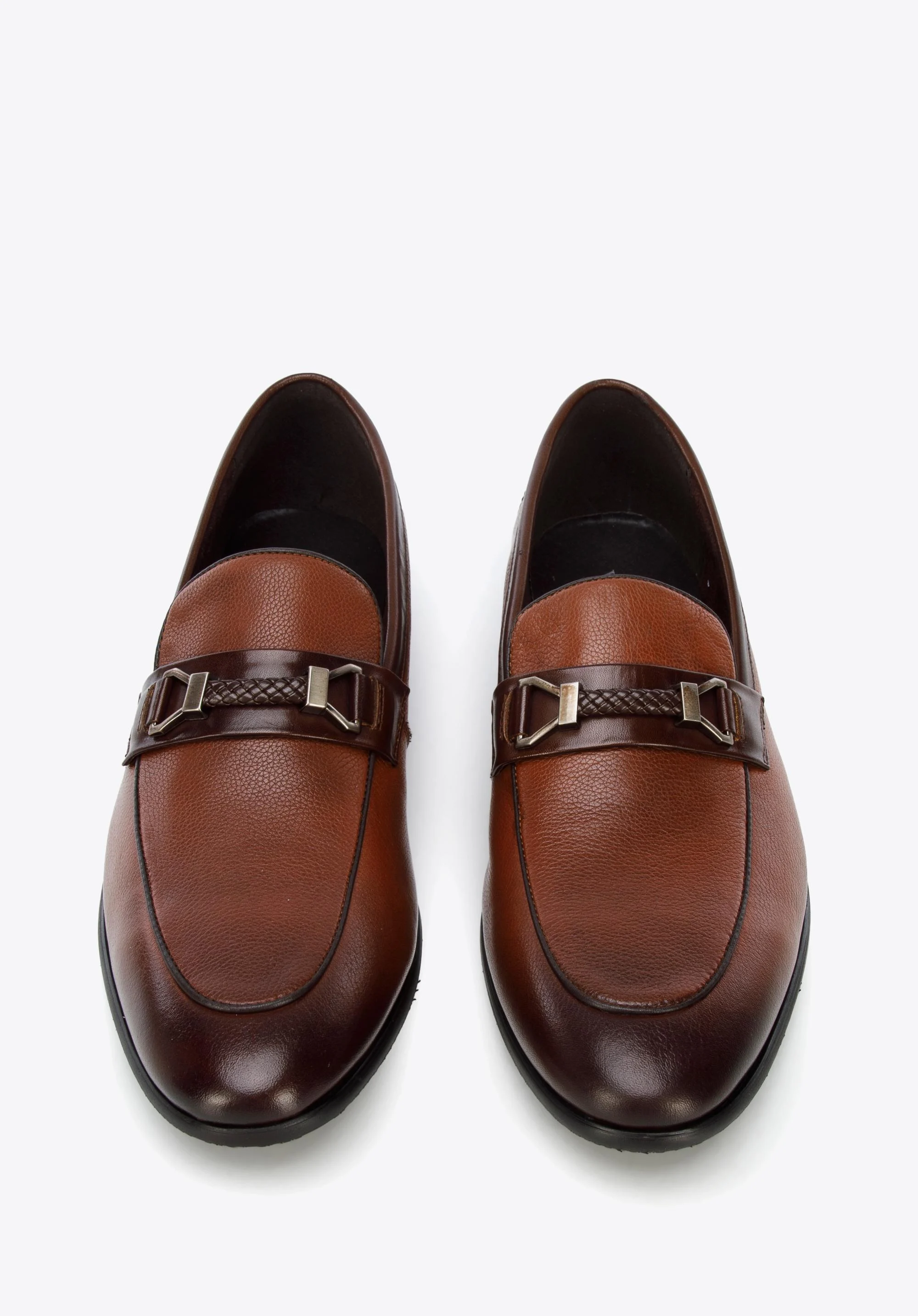 Męskie mokasyny skórzane z klamerką i plecionką