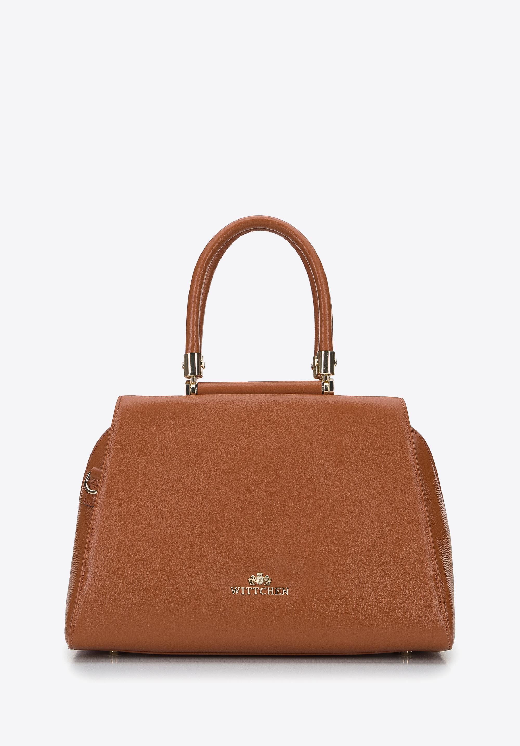 Torebka kuferek skórzana z geometrycznymi okuciami