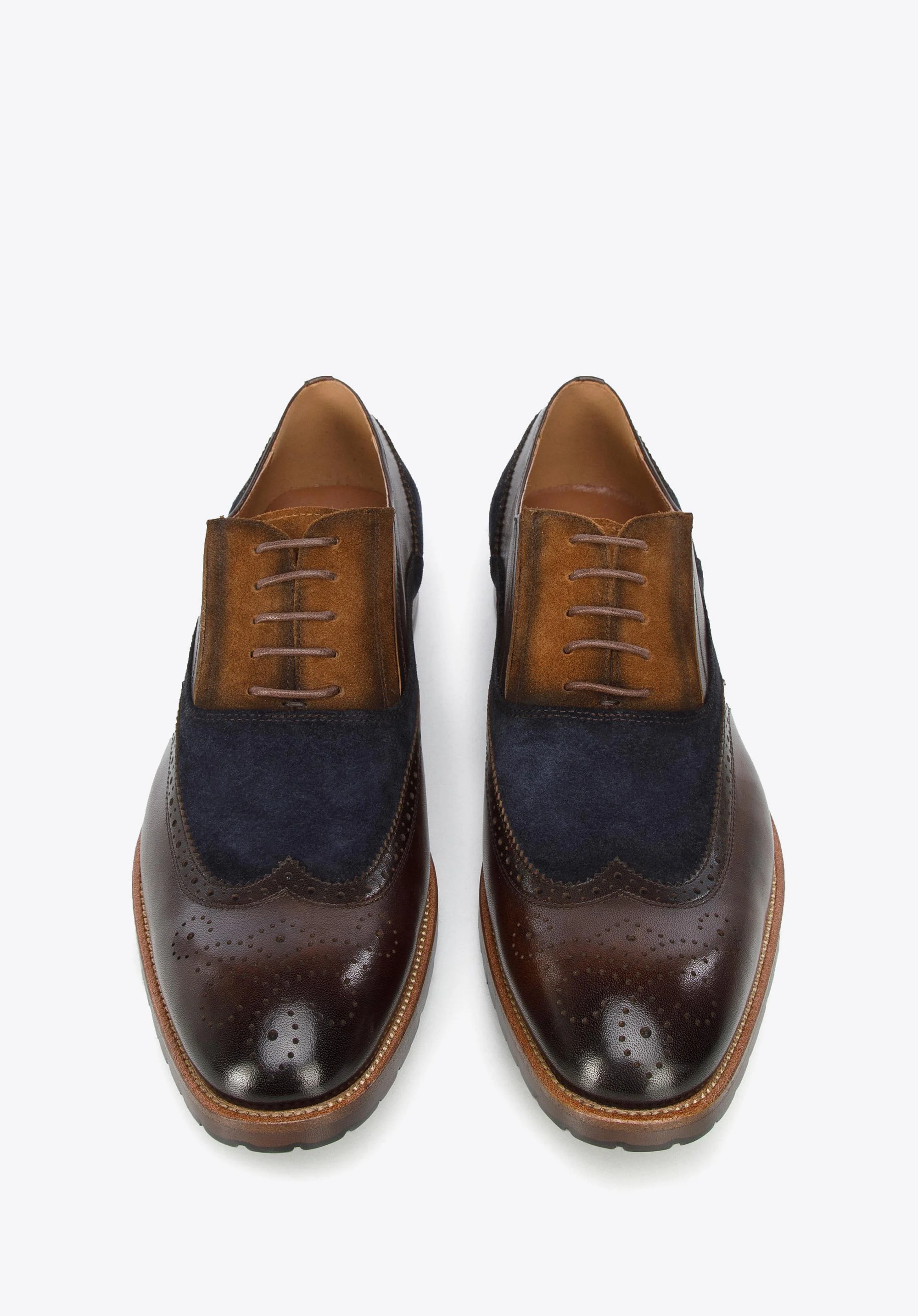 Męskie oksfordy z dwóch rodzajów skór cieniowane