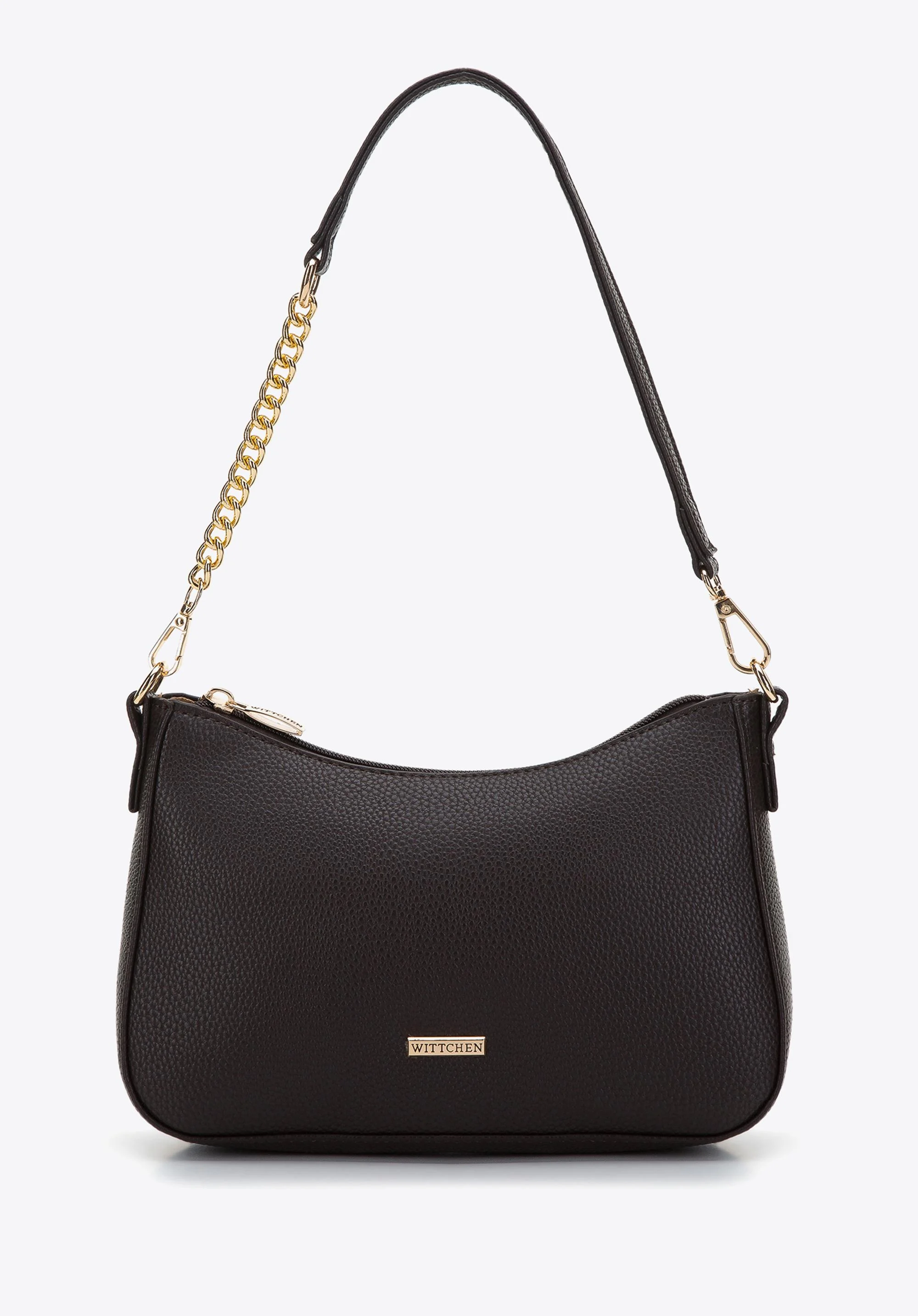 Damska torebka bagietka z groszkowanej ekoskóry z łańcuszkiem