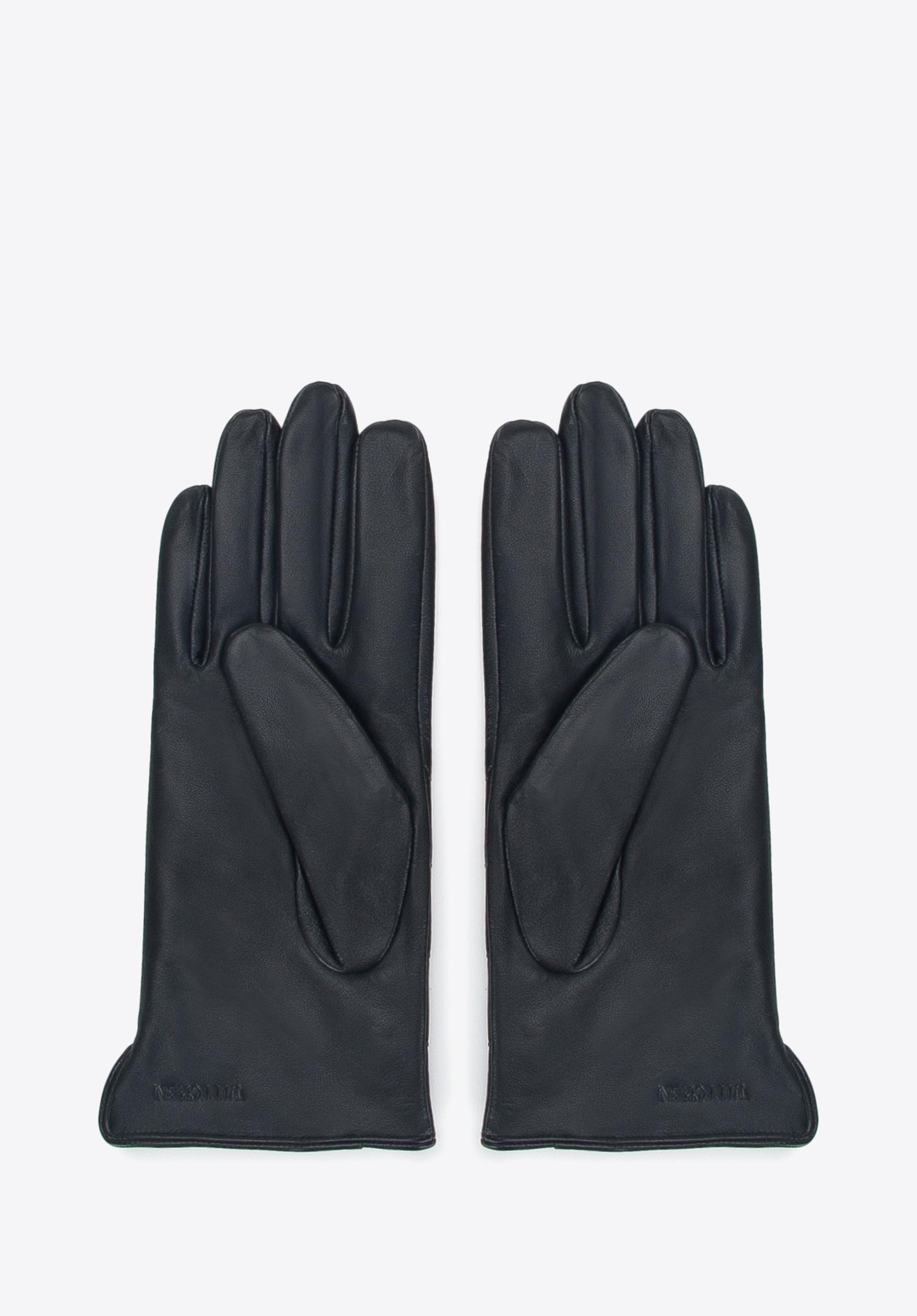 Damskie rękawiczki skórzane pikowane w zygzaki