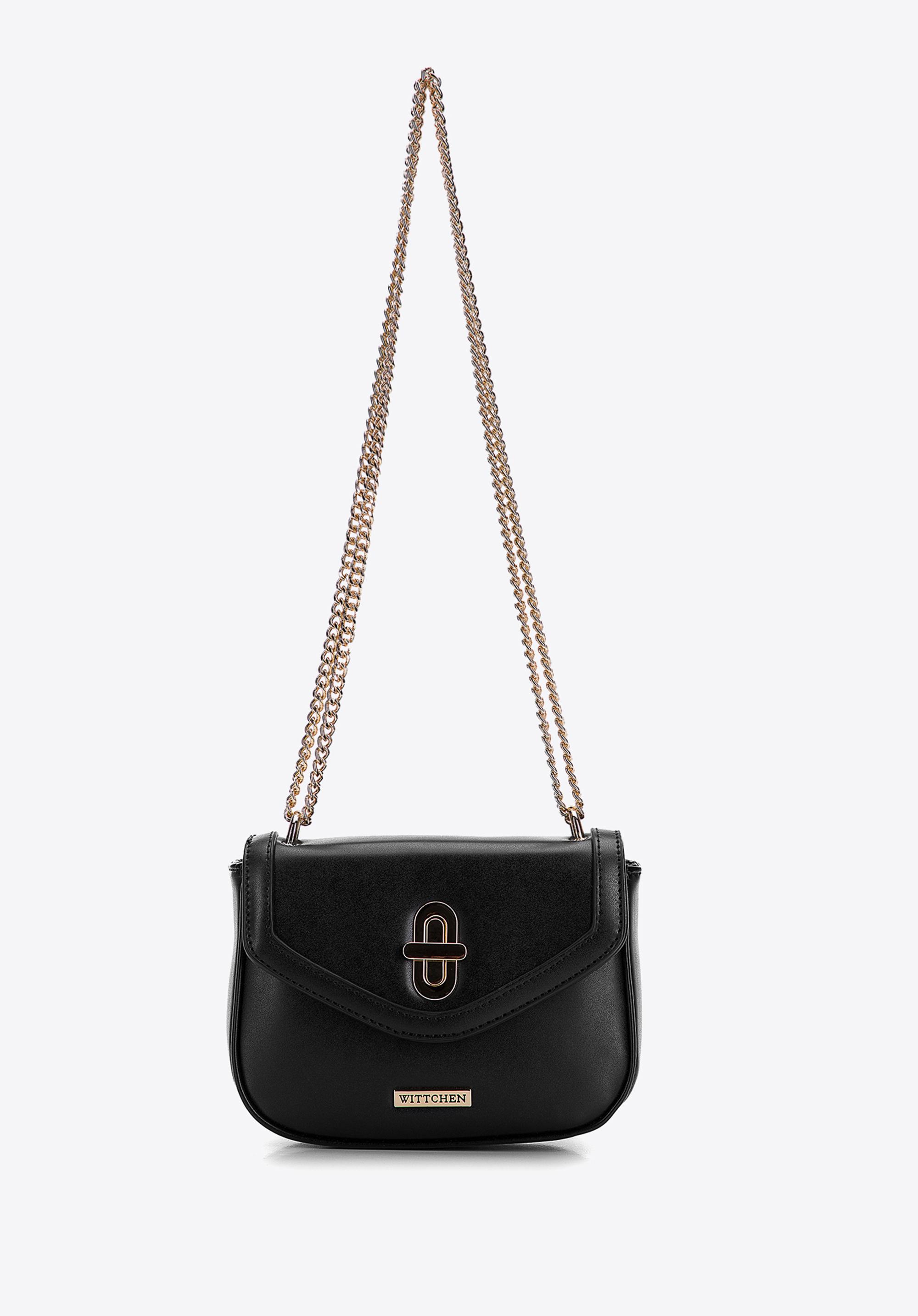 Damska listonoszka z obszytą klapą na łańcuszku mała