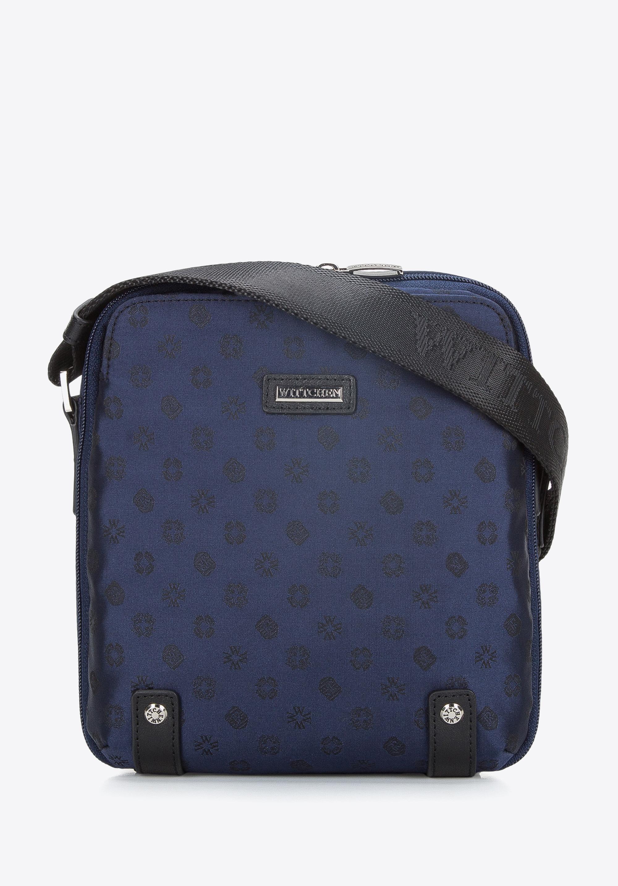 Damska torebka żakardowa z opaskami ze skóry pionowa