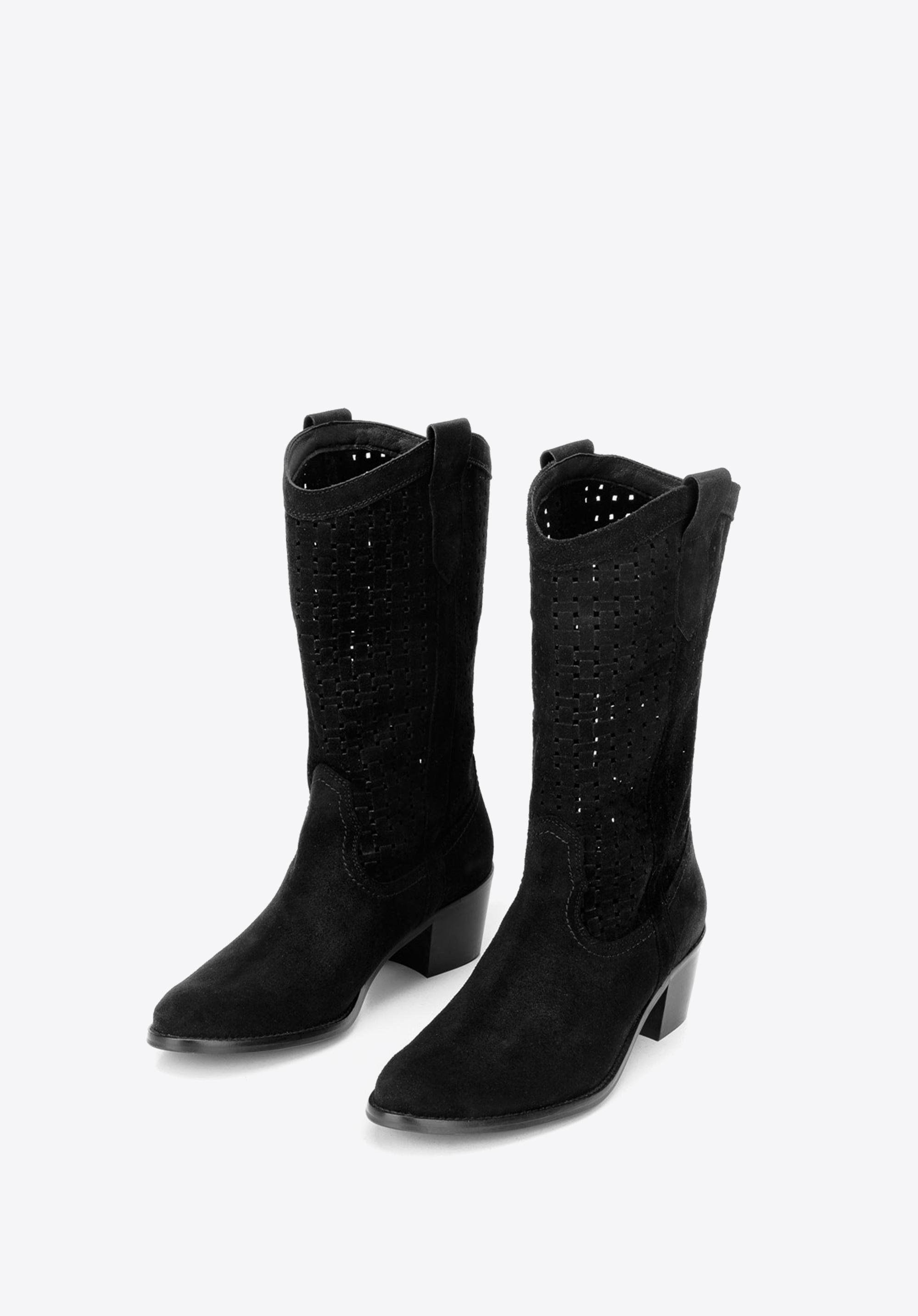 Kowbojki z zamszu ażurowe wysokie