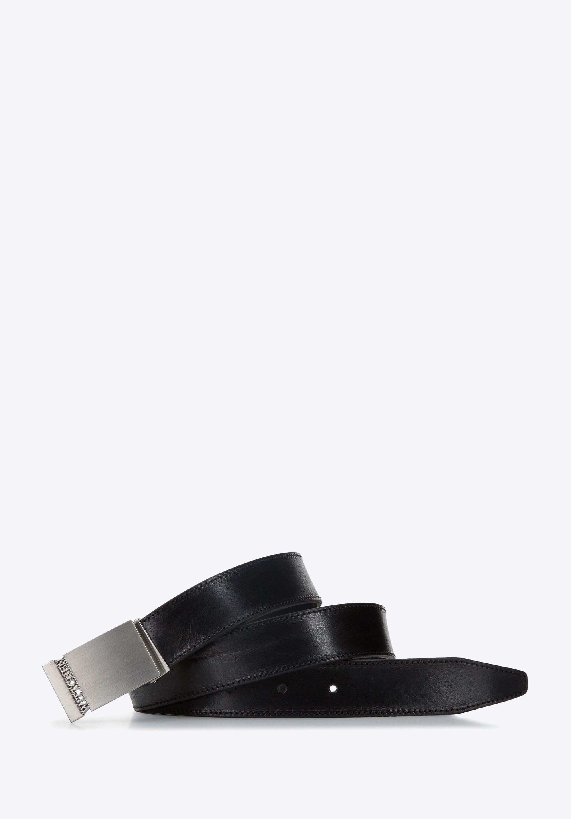 Męski pasek skórzany z pełną klamrą z logo