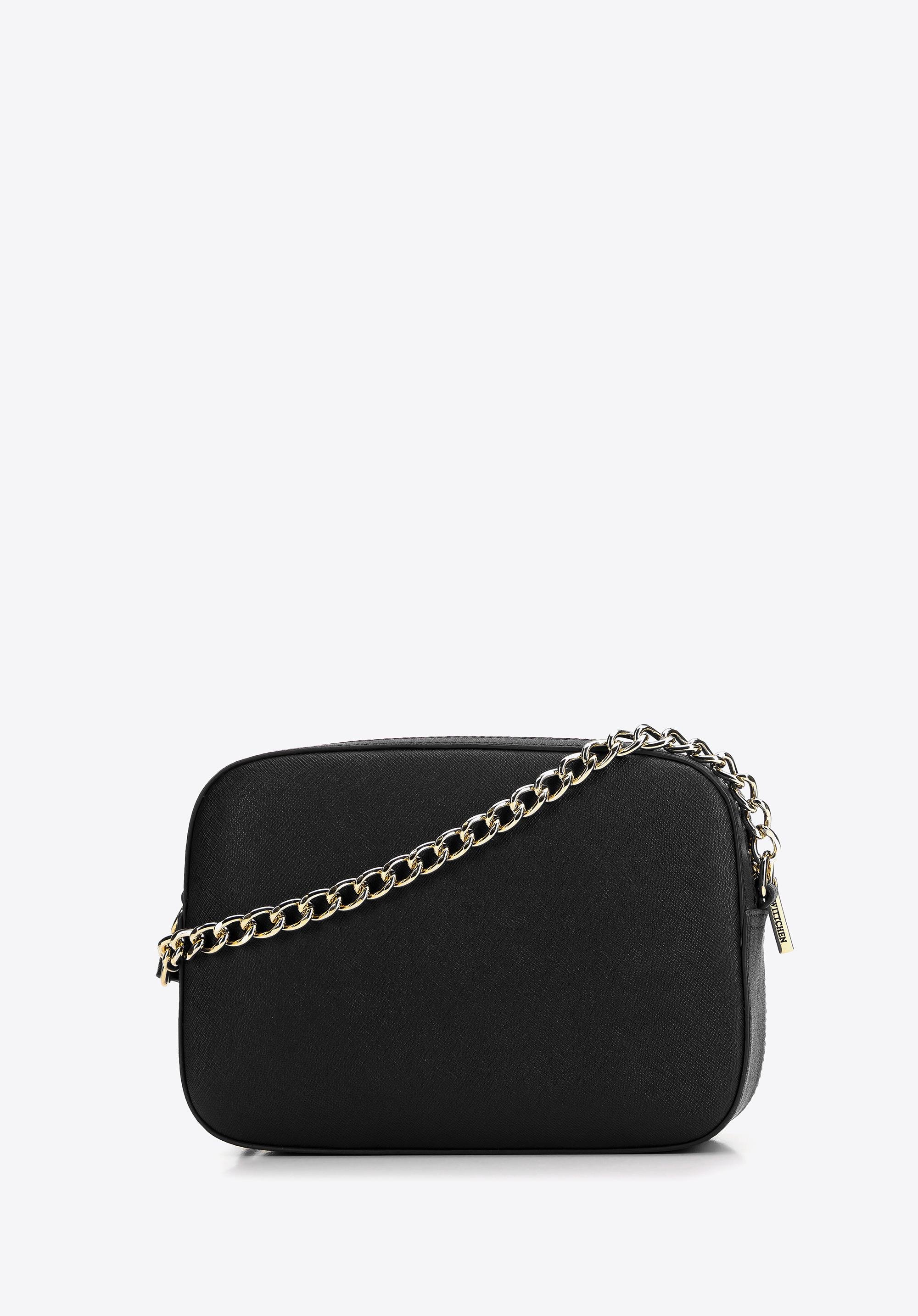 Damska listonoszka ze skóry saffiano pudełkowa na łańcuszku