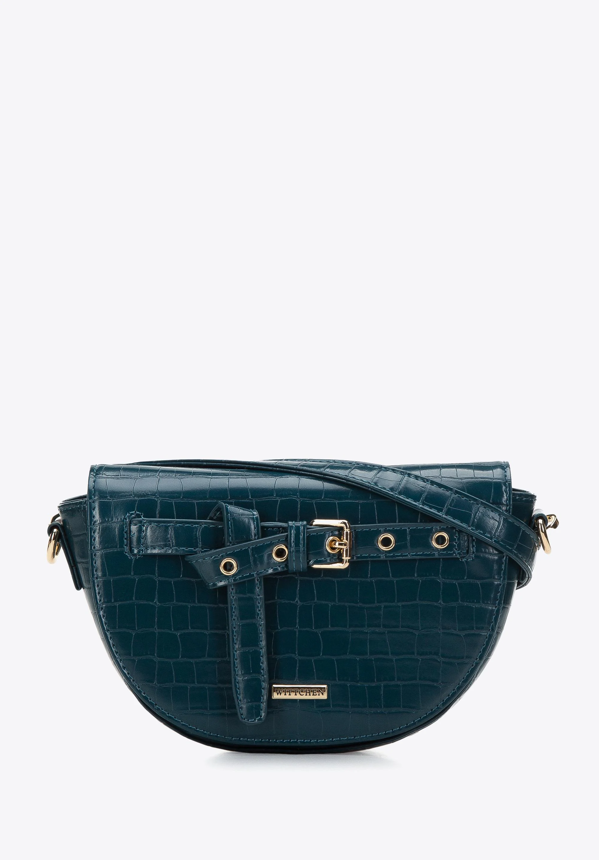 Damska listonoszka z ekoskóry croco z ozdobnym paskiem