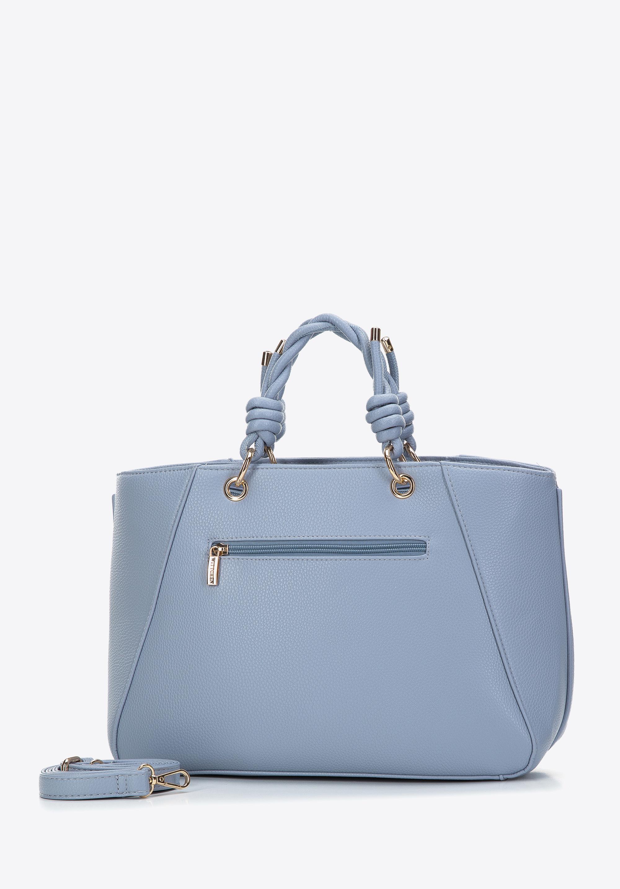 Torebka kuferek z ekoskóry z plecionymi rączkami