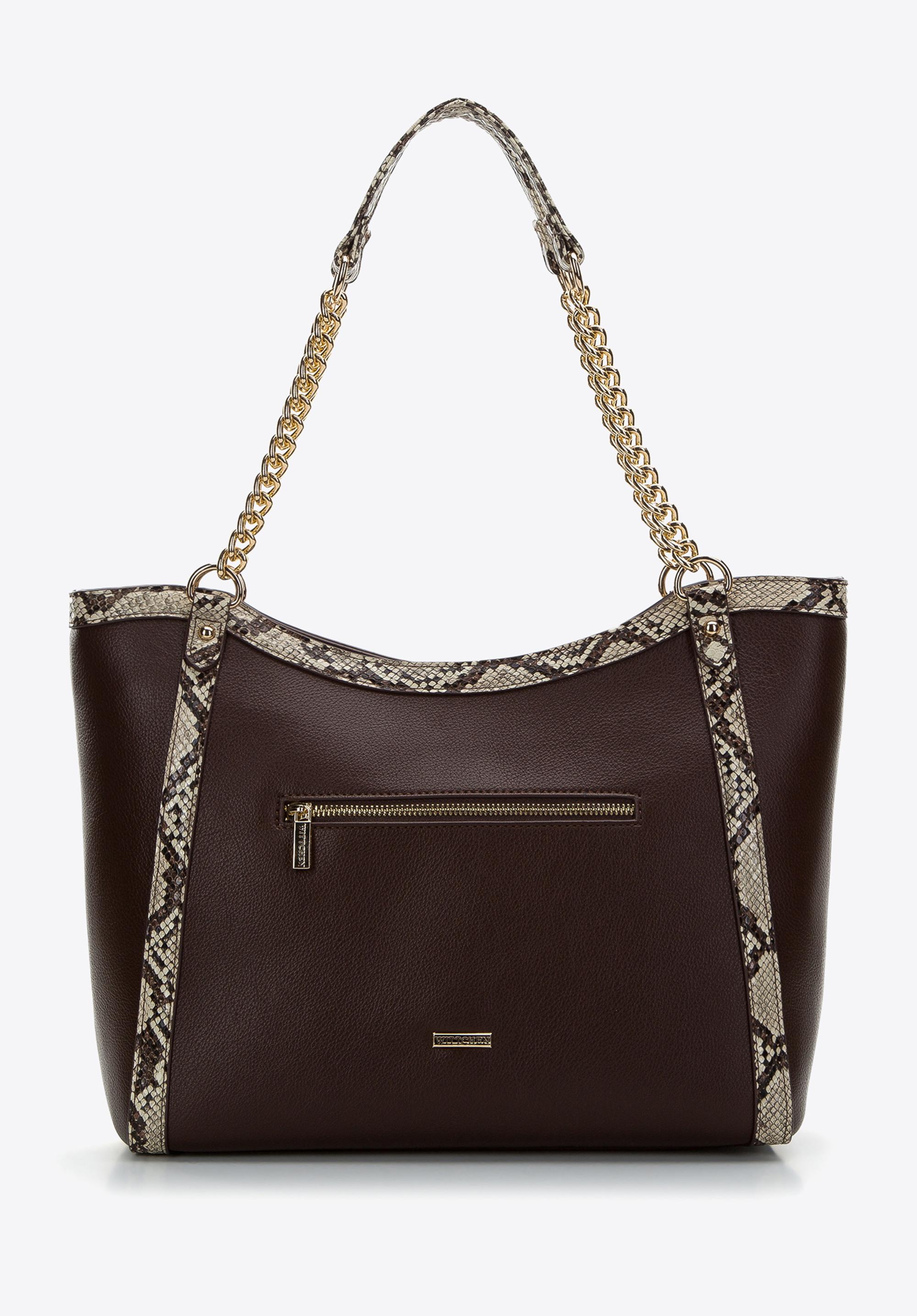 Torebka shopperka z obszyciem z ekoskóry o fakturze lizard