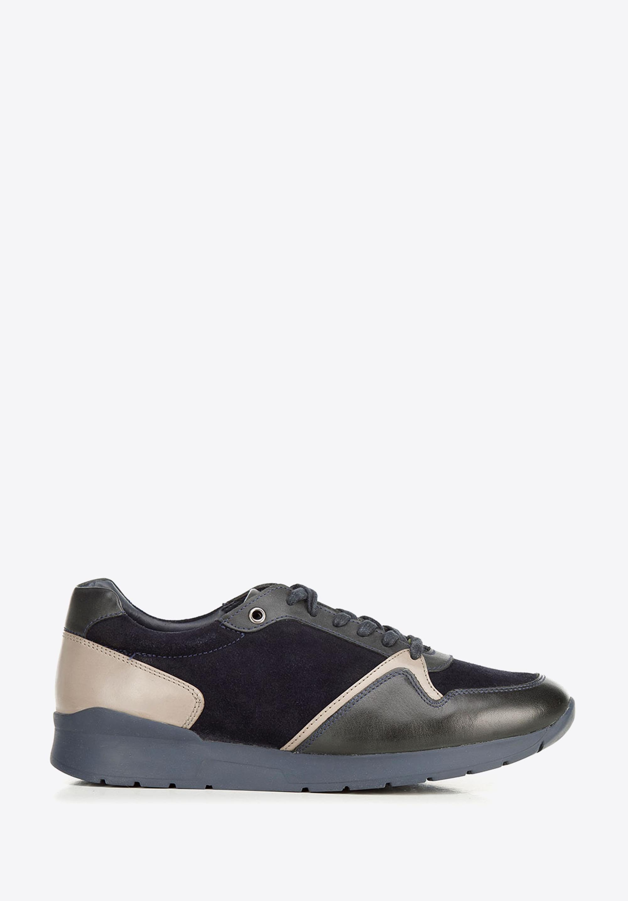 Męskie sneakersy ze skóry zamszowej i licowej