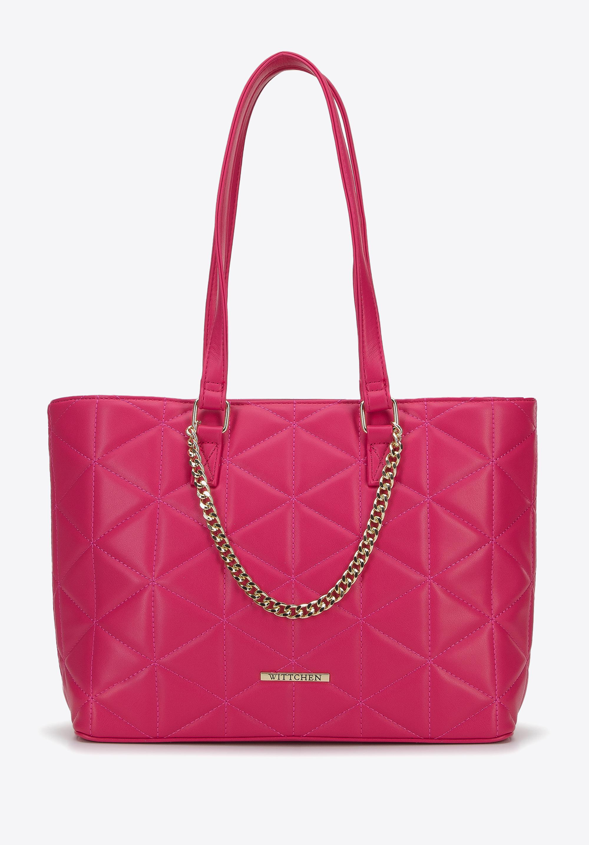 Torebka shopperka z ekoskóry pikowanej w trójkąty z łańcuszkiem