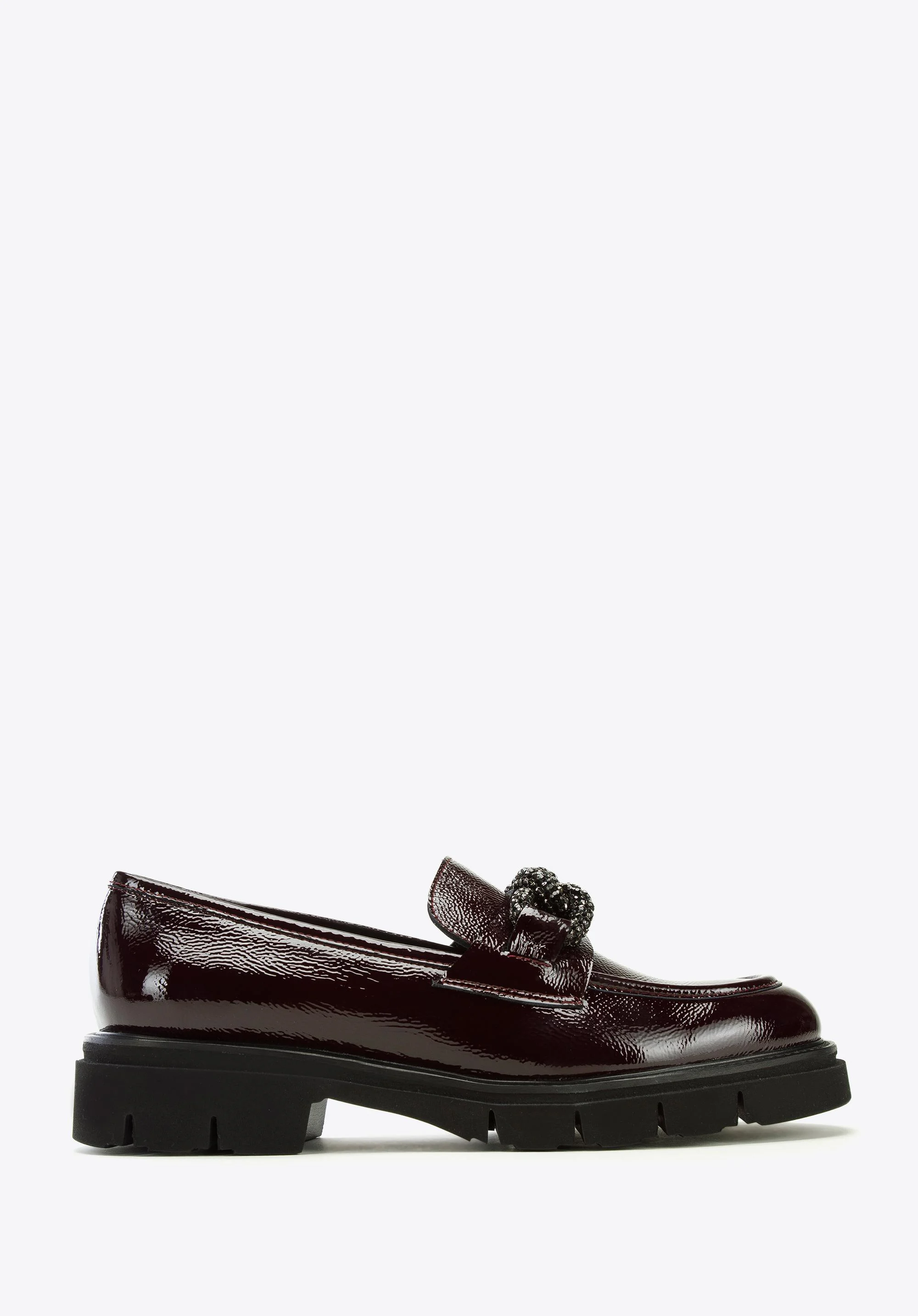 Damskie mokasyny skórzane z łańcuchem z kryształków