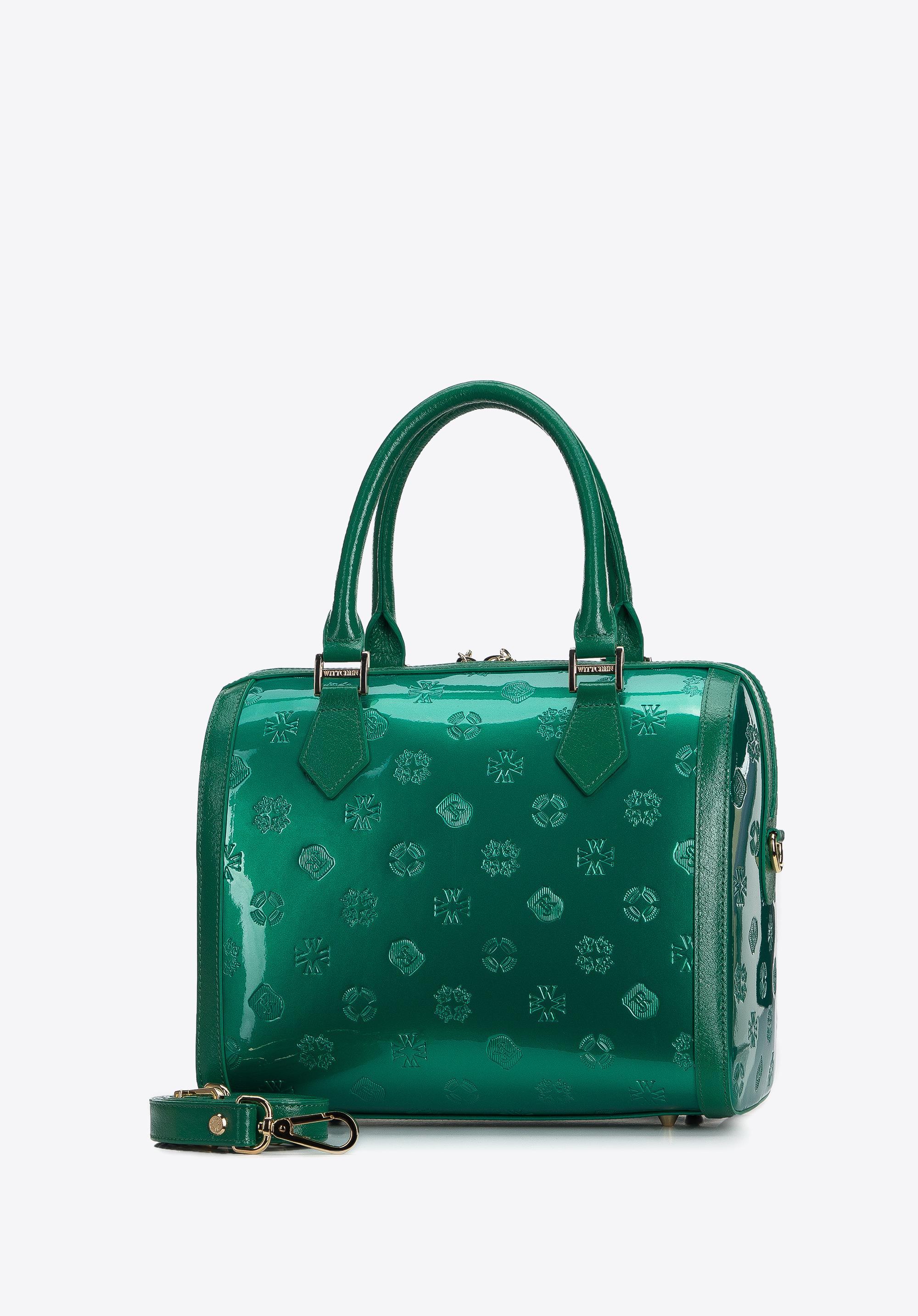 Torebka kuferek z metalicznej skóry lakierowanej